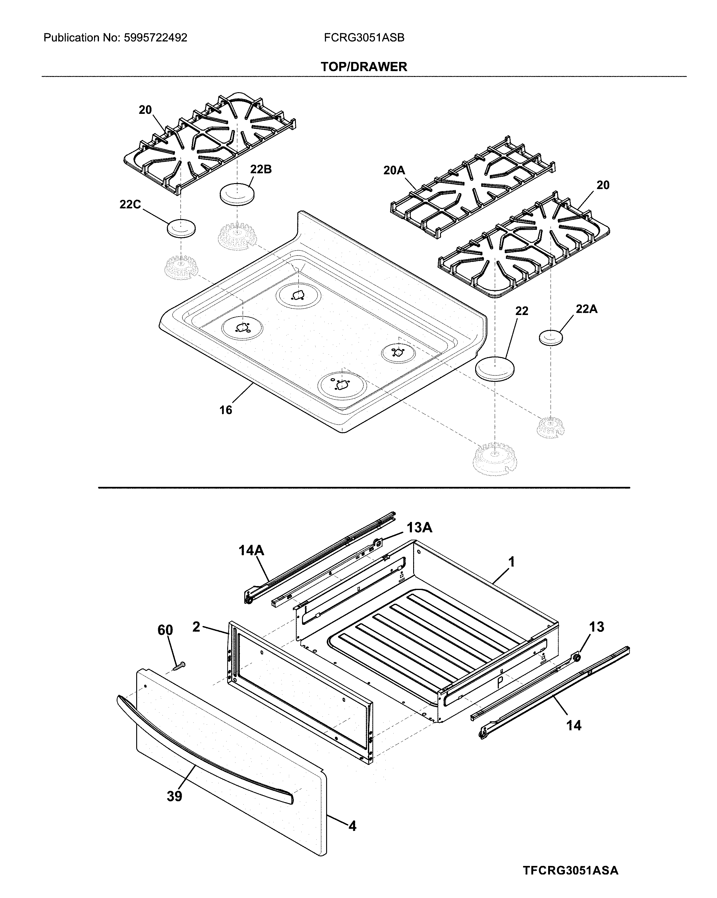 Frigidaire FCRG3051ASB top/drawer diagram