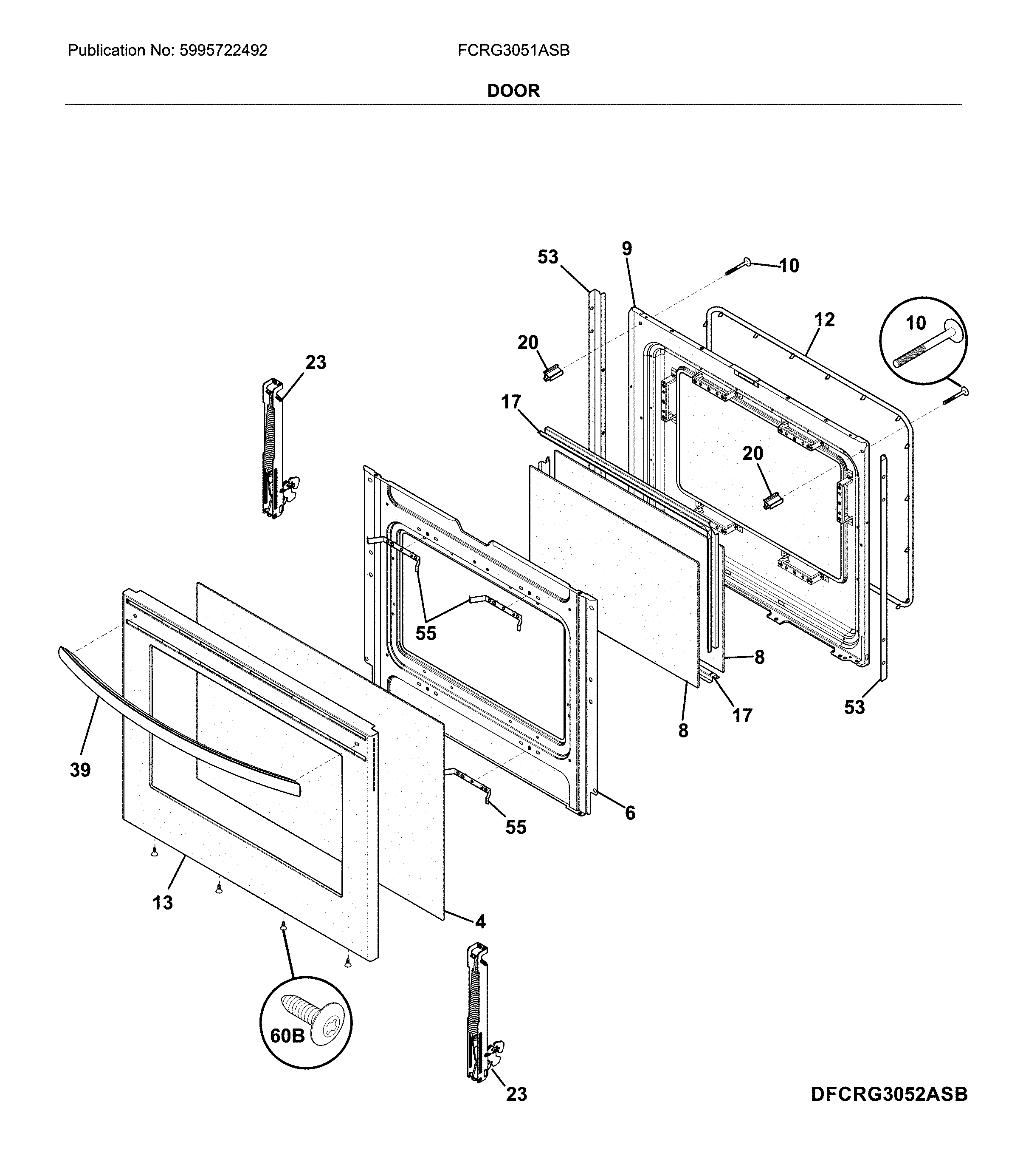 Frigidaire FCRG3051ASB door diagram