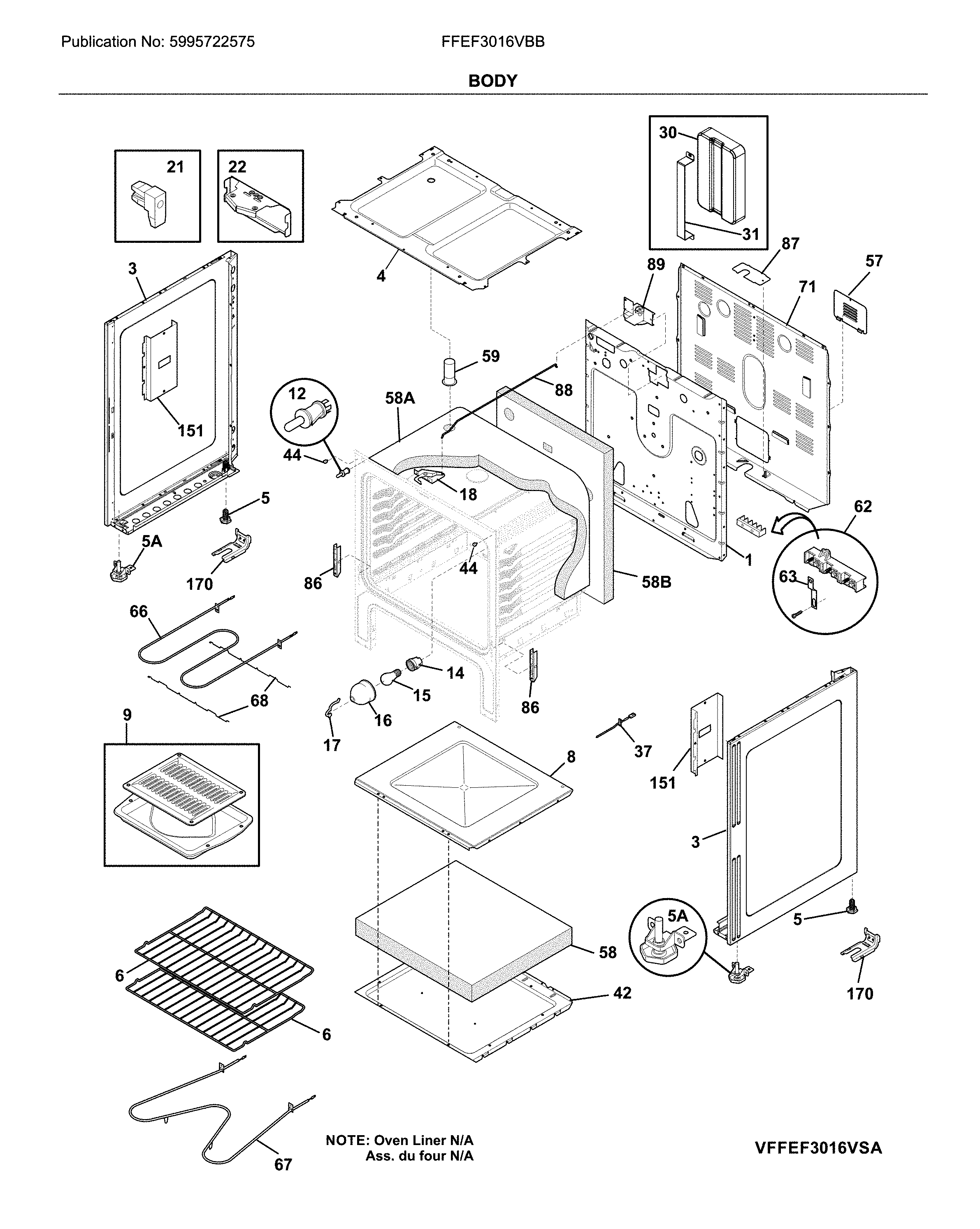 Frigidaire FFEF3016VBB body diagram