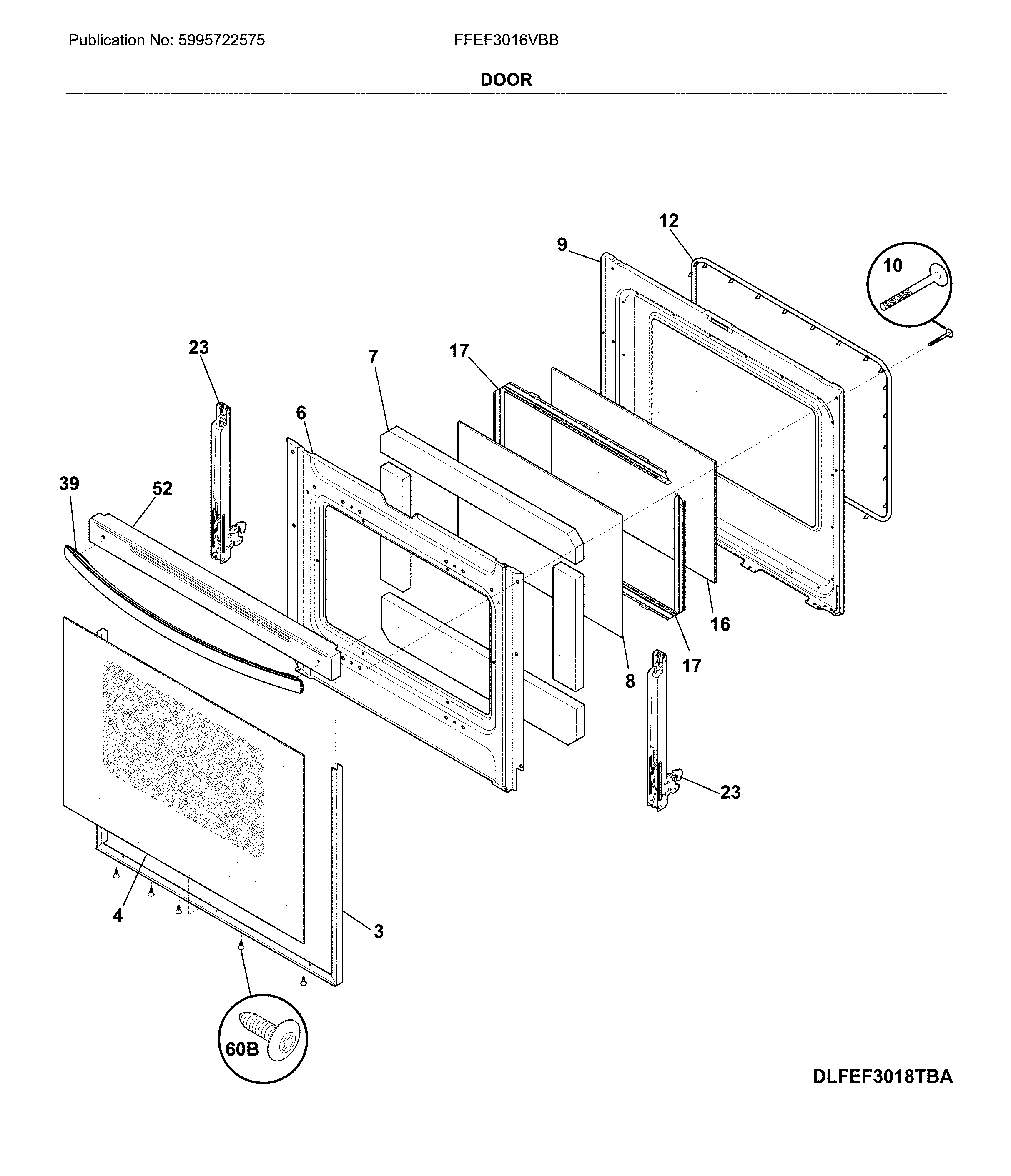 Frigidaire FFEF3016VBB door diagram