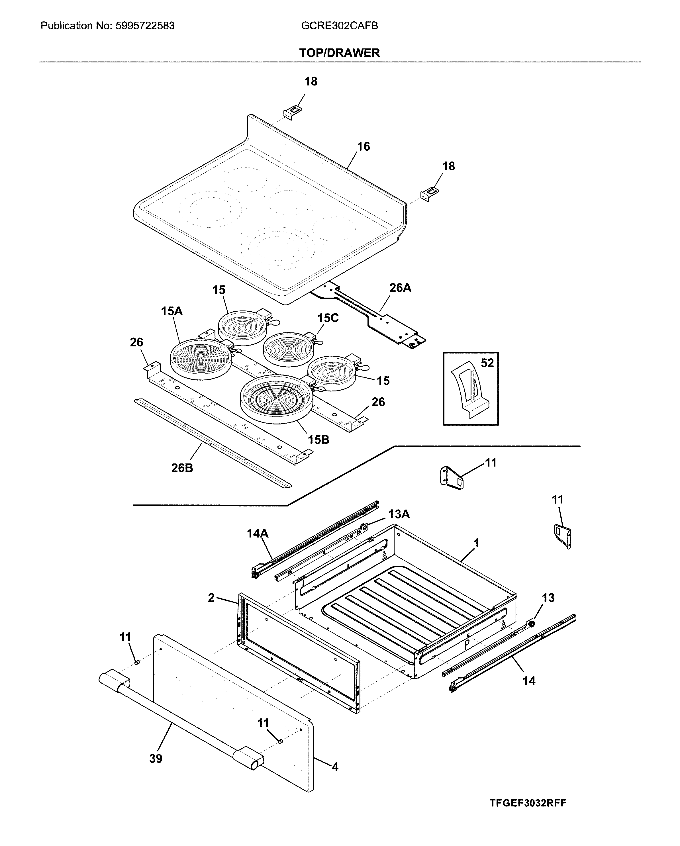 Frigidaire GCRE302CAFB top/drawer diagram