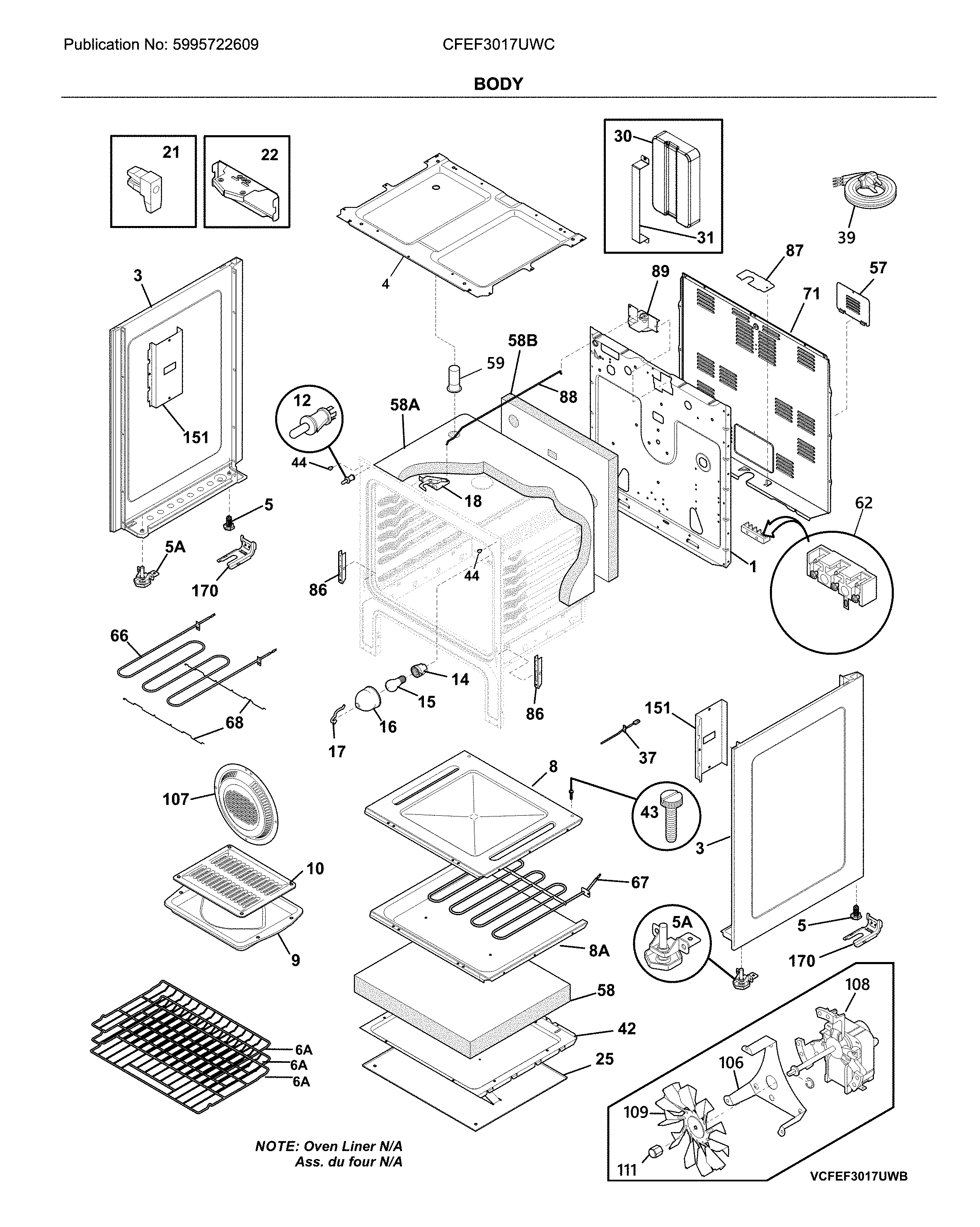 Frigidaire CFEF3017UWC body diagram