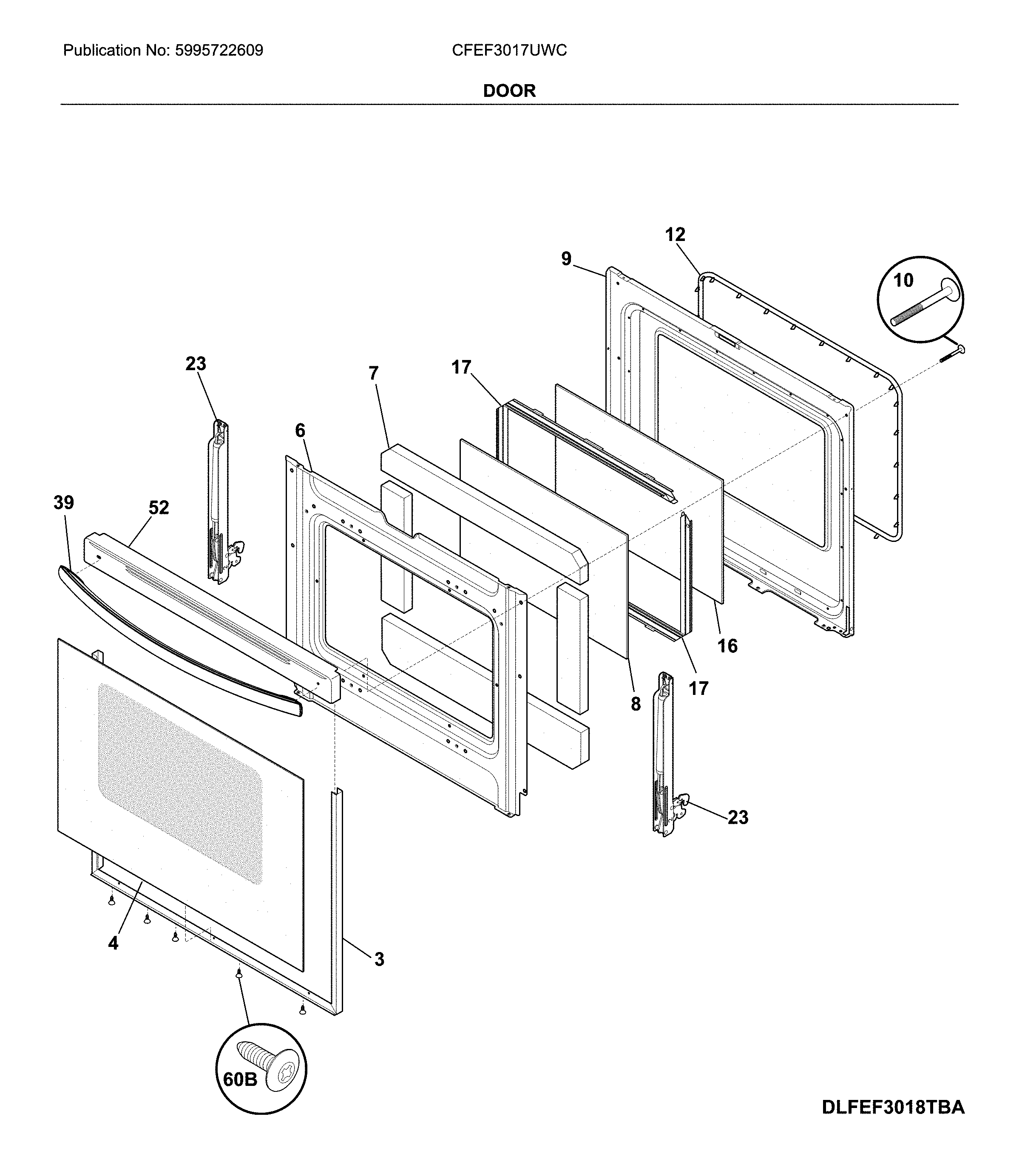 Frigidaire CFEF3017UWC door diagram