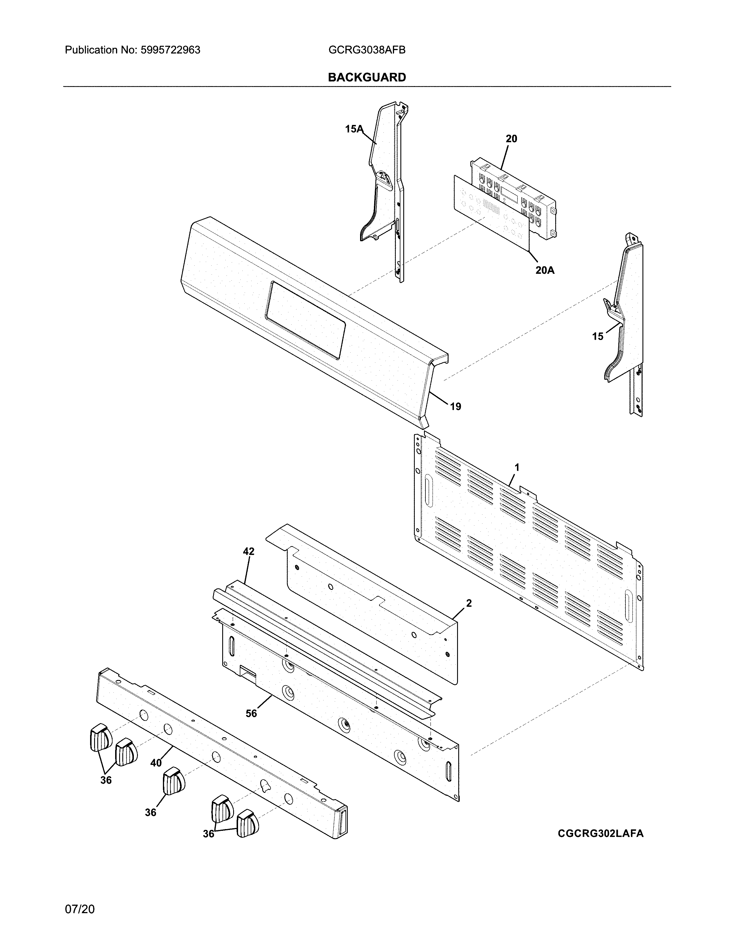 Frigidaire GCRG3038AFB backguard diagram