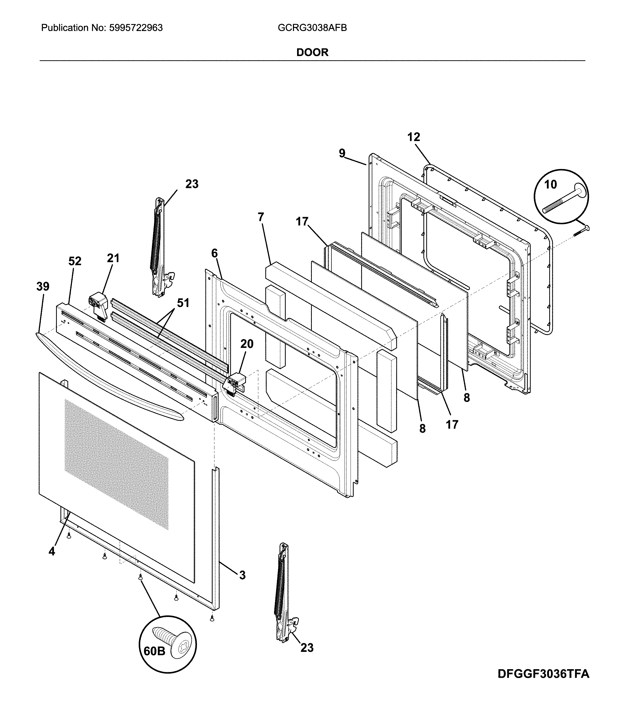 Frigidaire GCRG3038AFB door diagram