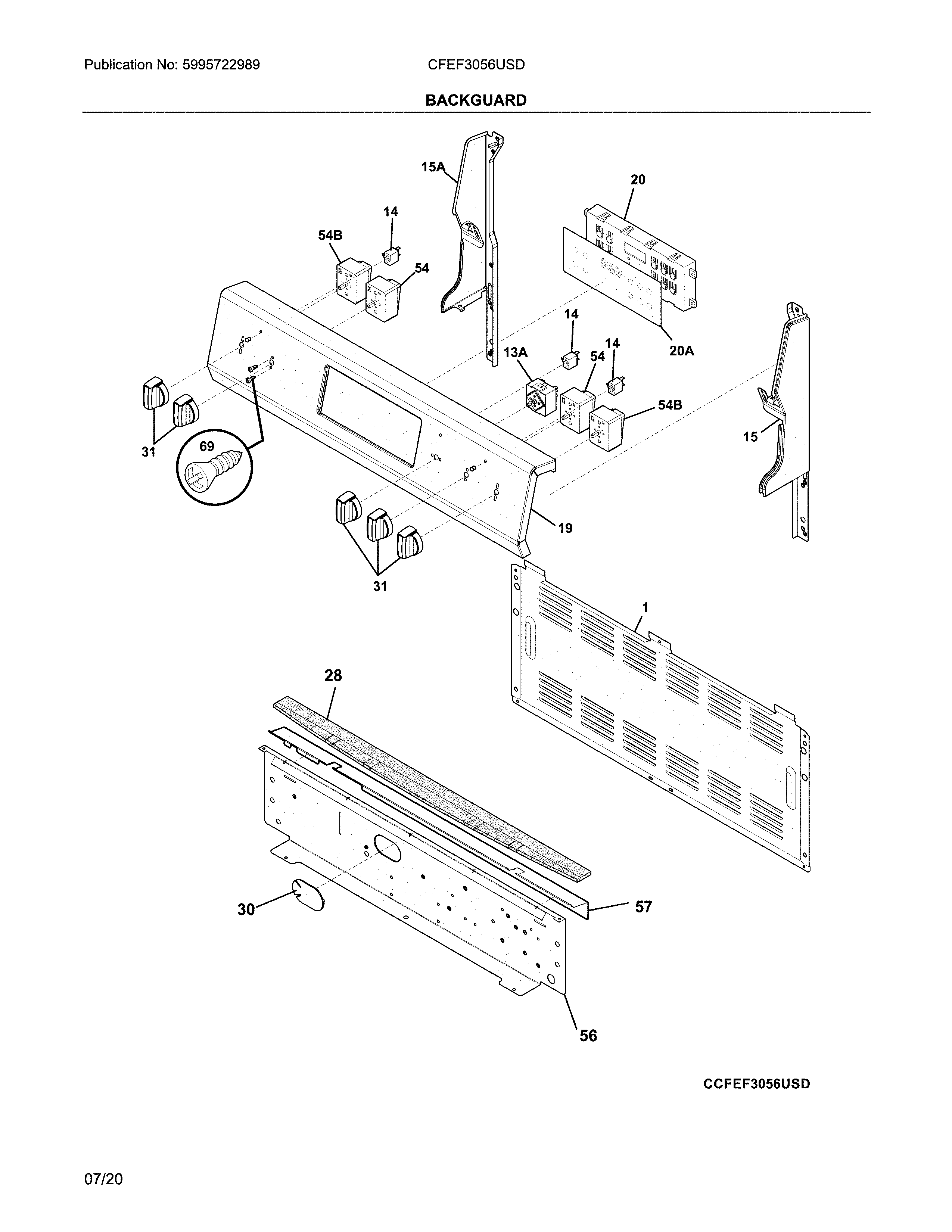 Frigidaire CFEF3056USD backguard diagram