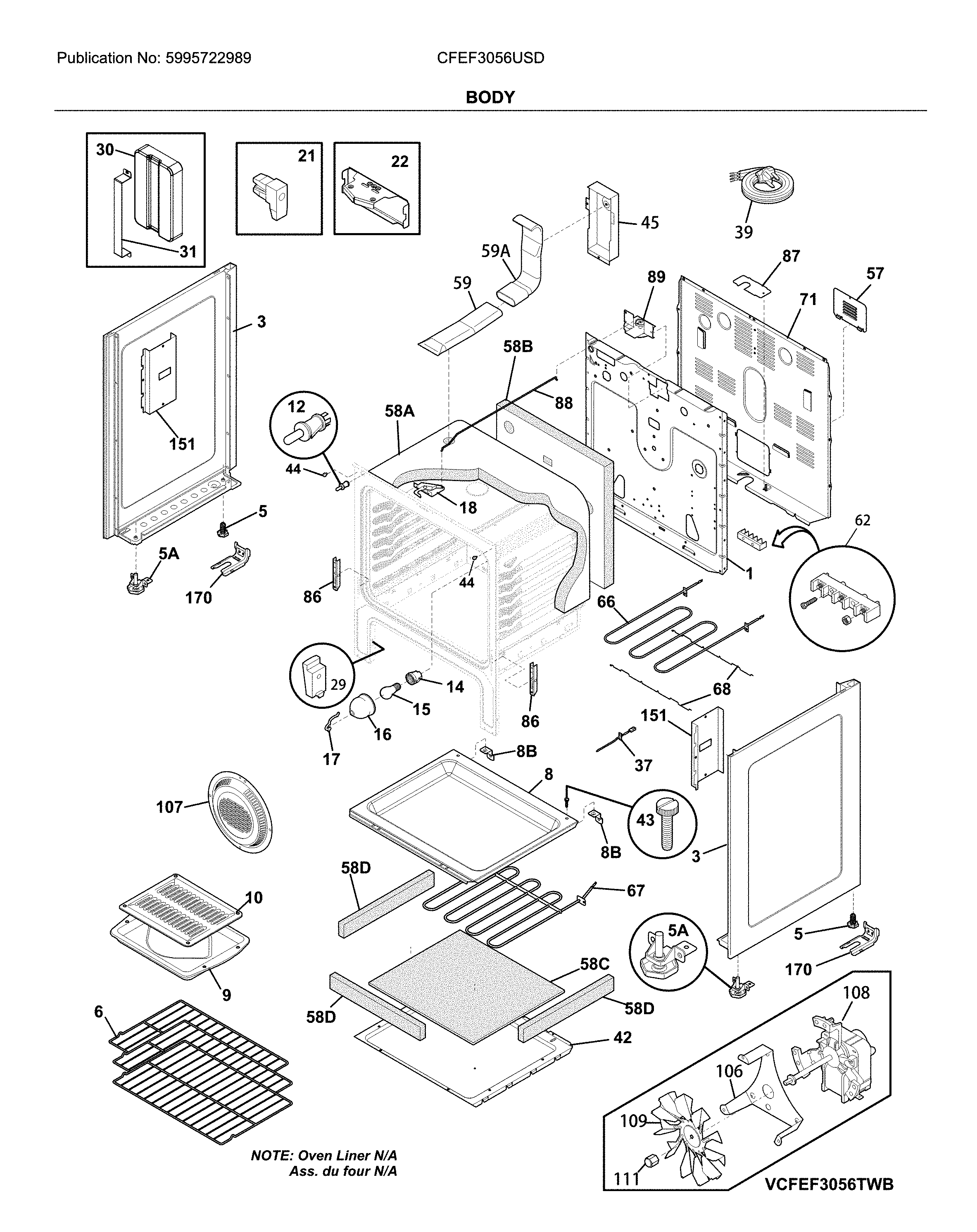 Frigidaire CFEF3056USD body diagram