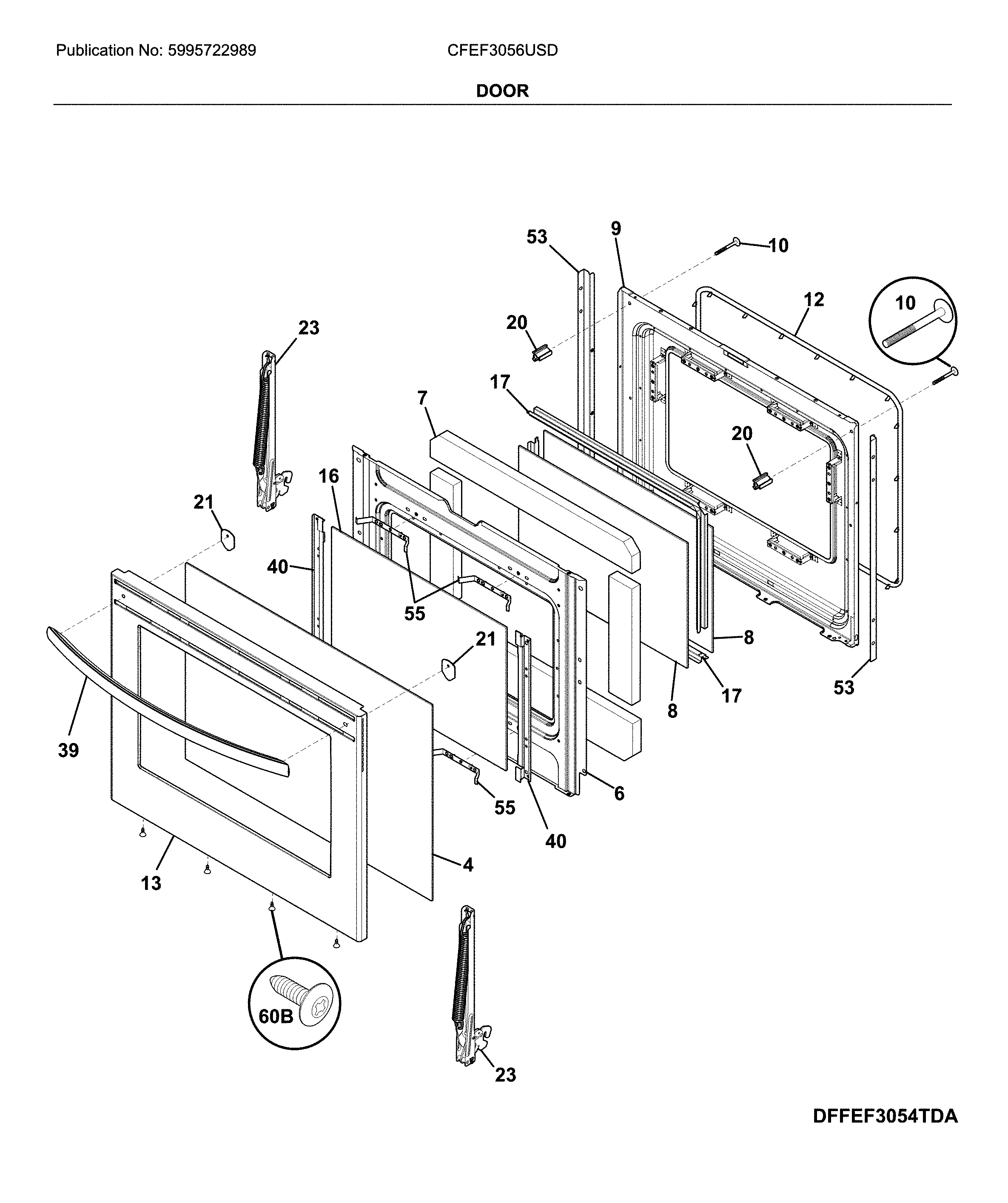 Frigidaire CFEF3056USD door diagram