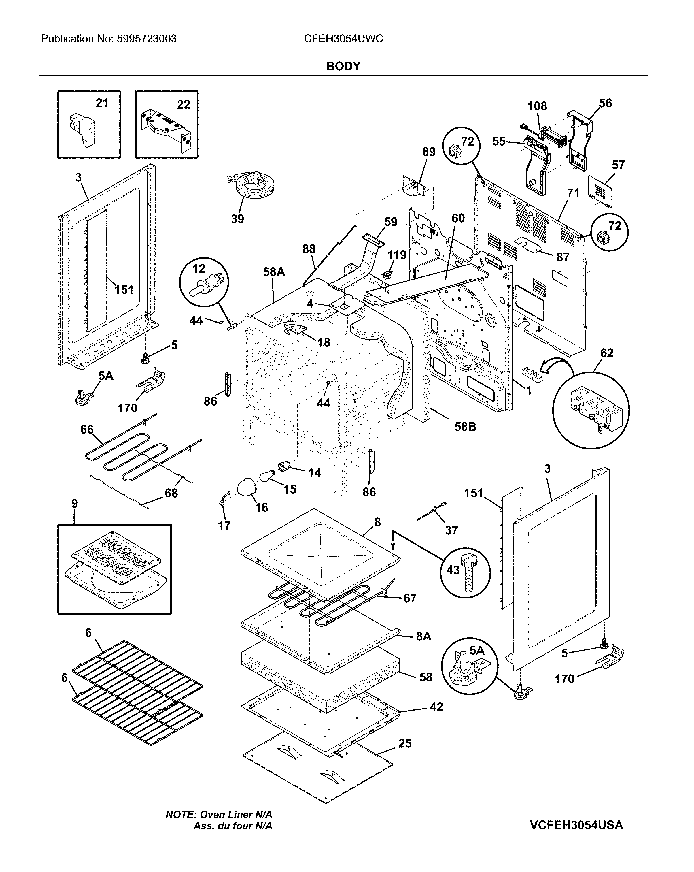 Frigidaire CFEH3054UWC body diagram