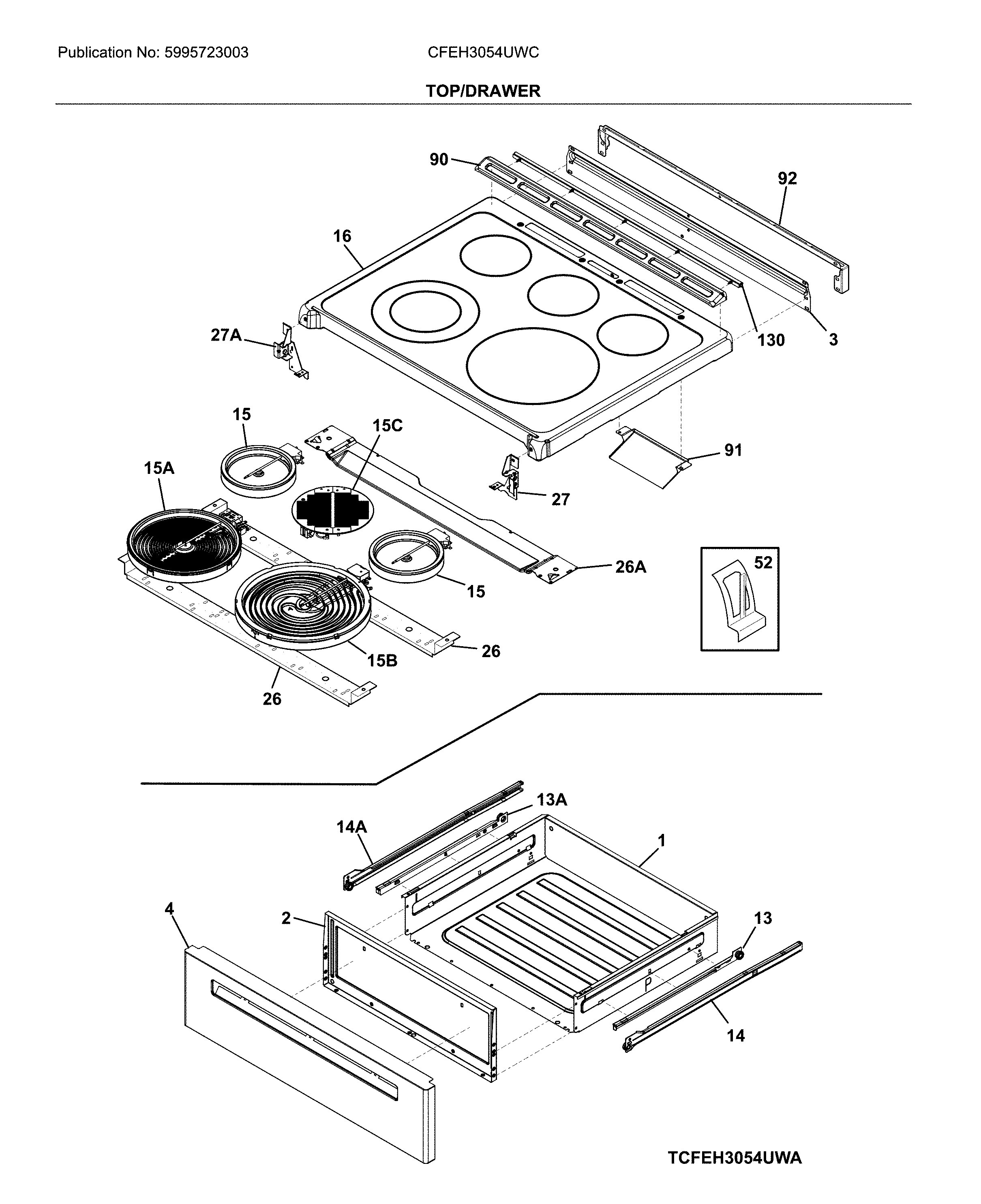 Frigidaire CFEH3054UWC top/drawer diagram
