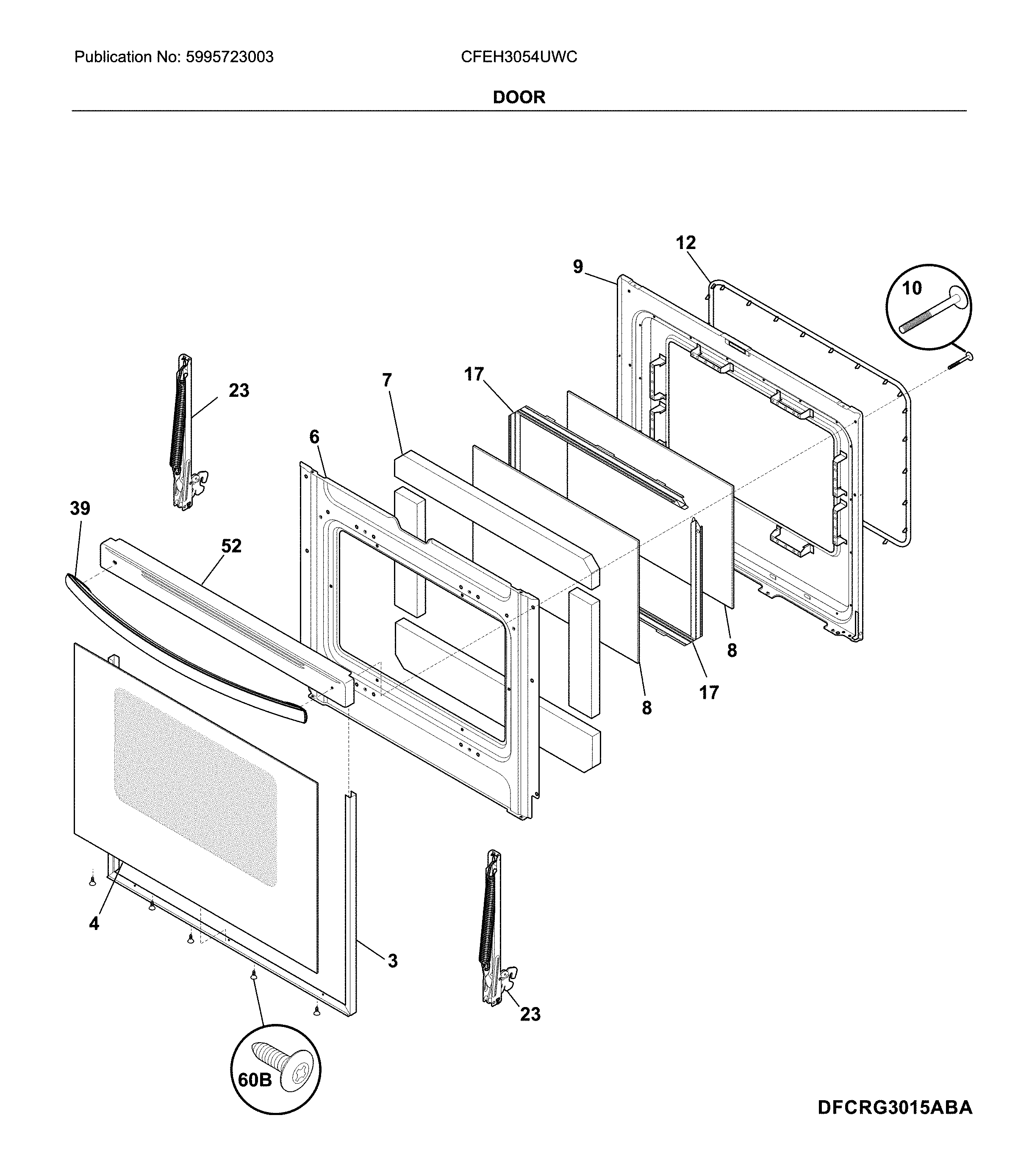 Frigidaire CFEH3054UWC door diagram