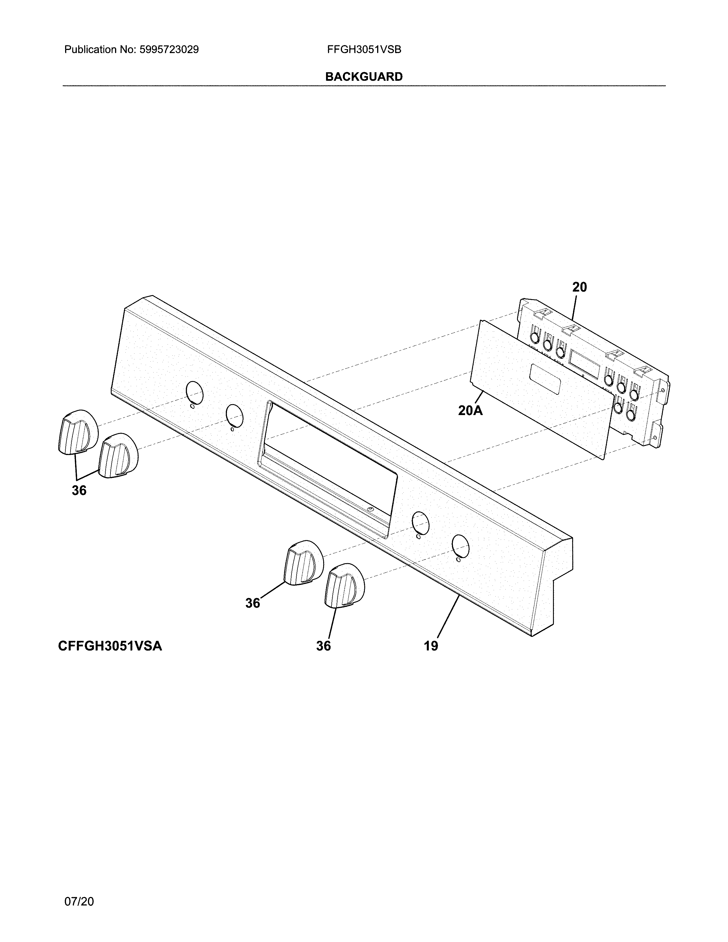 Frigidaire FFGH3051VSB backguard diagram
