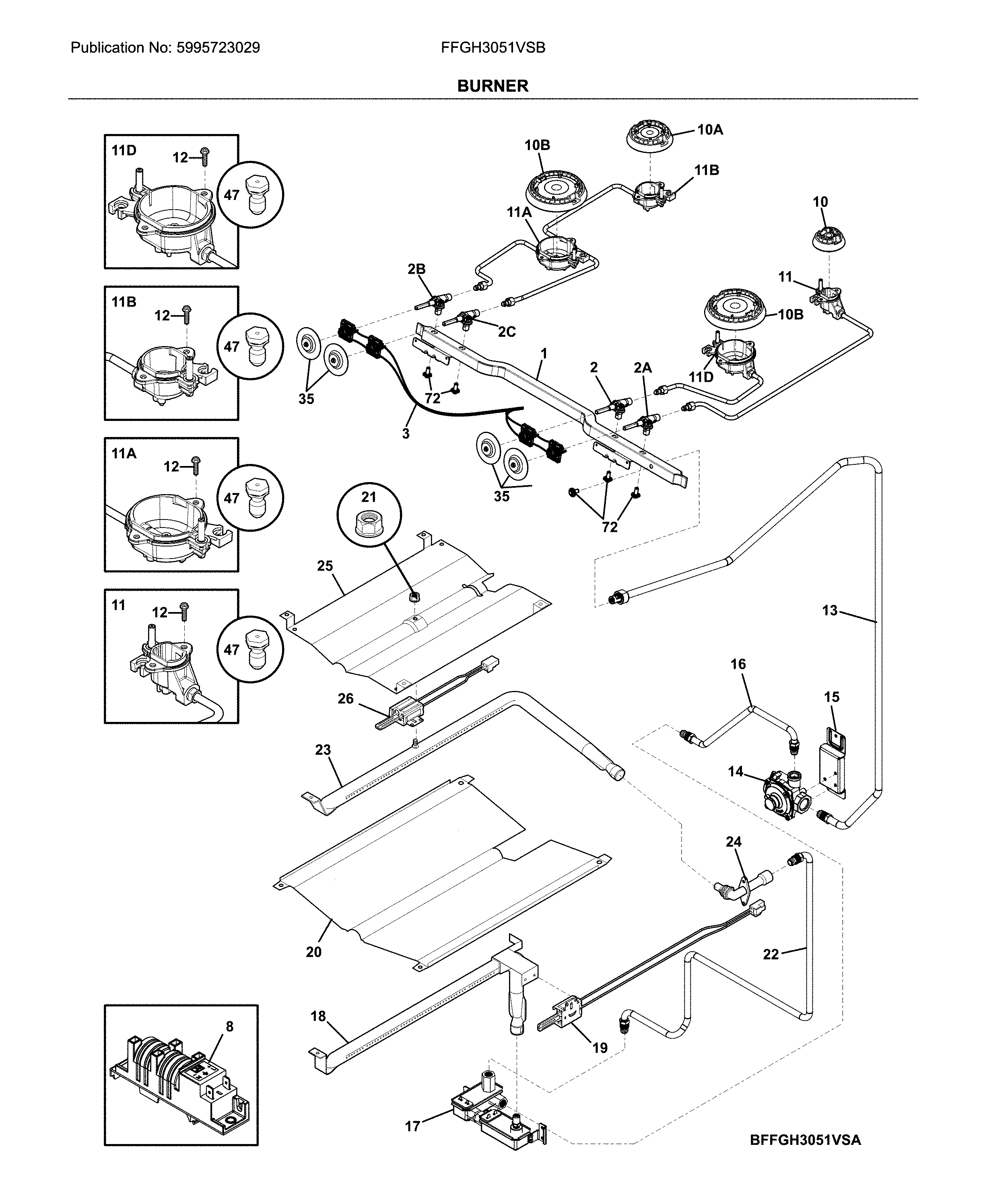 Frigidaire FFGH3051VSB burner diagram