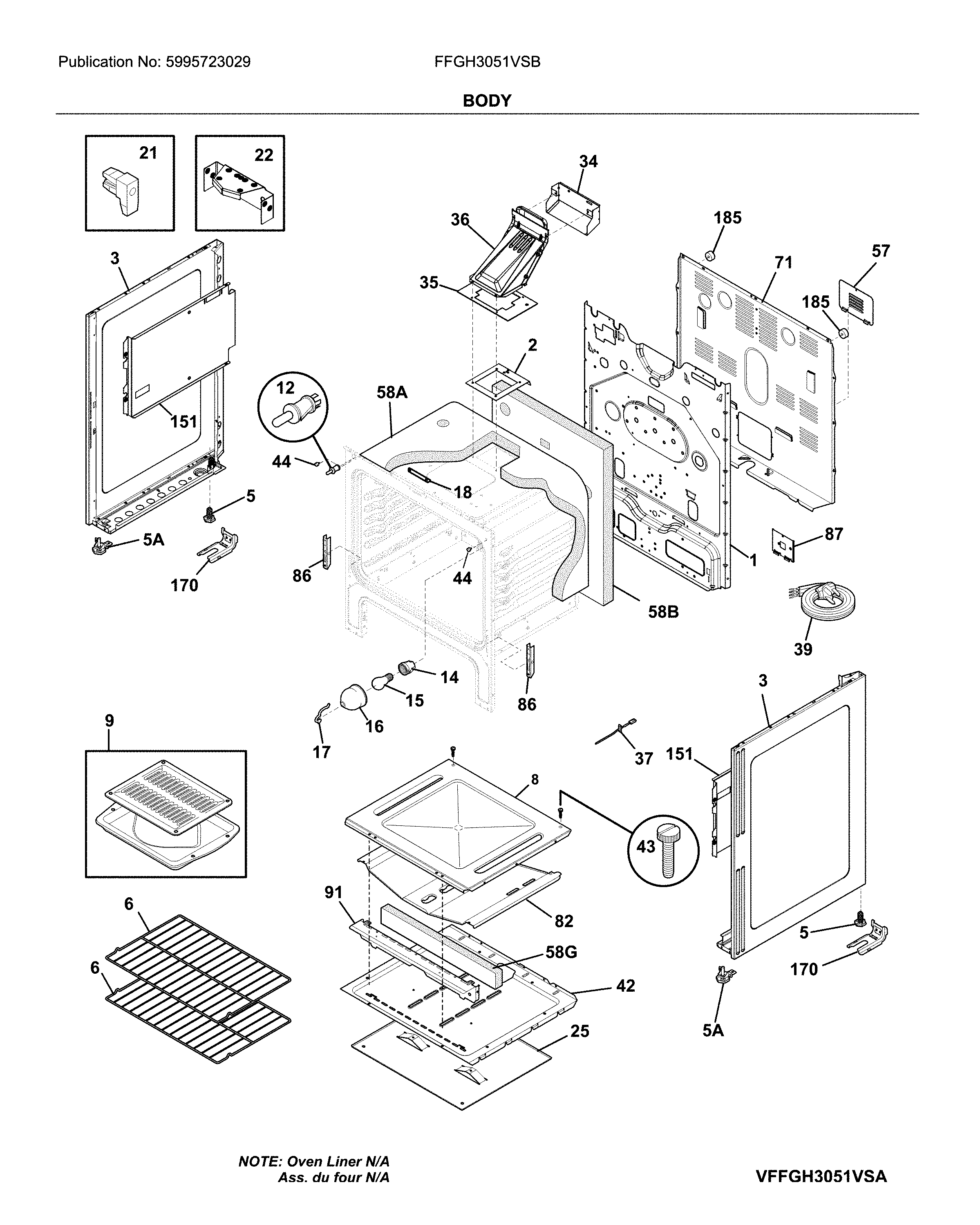 Frigidaire FFGH3051VSB body diagram