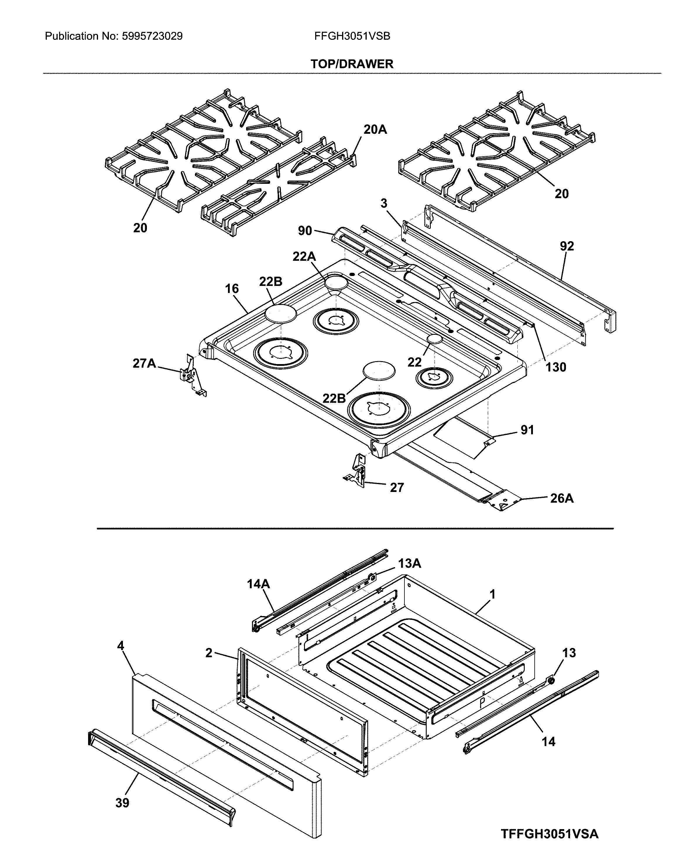 Frigidaire FFGH3051VSB top/drawer diagram