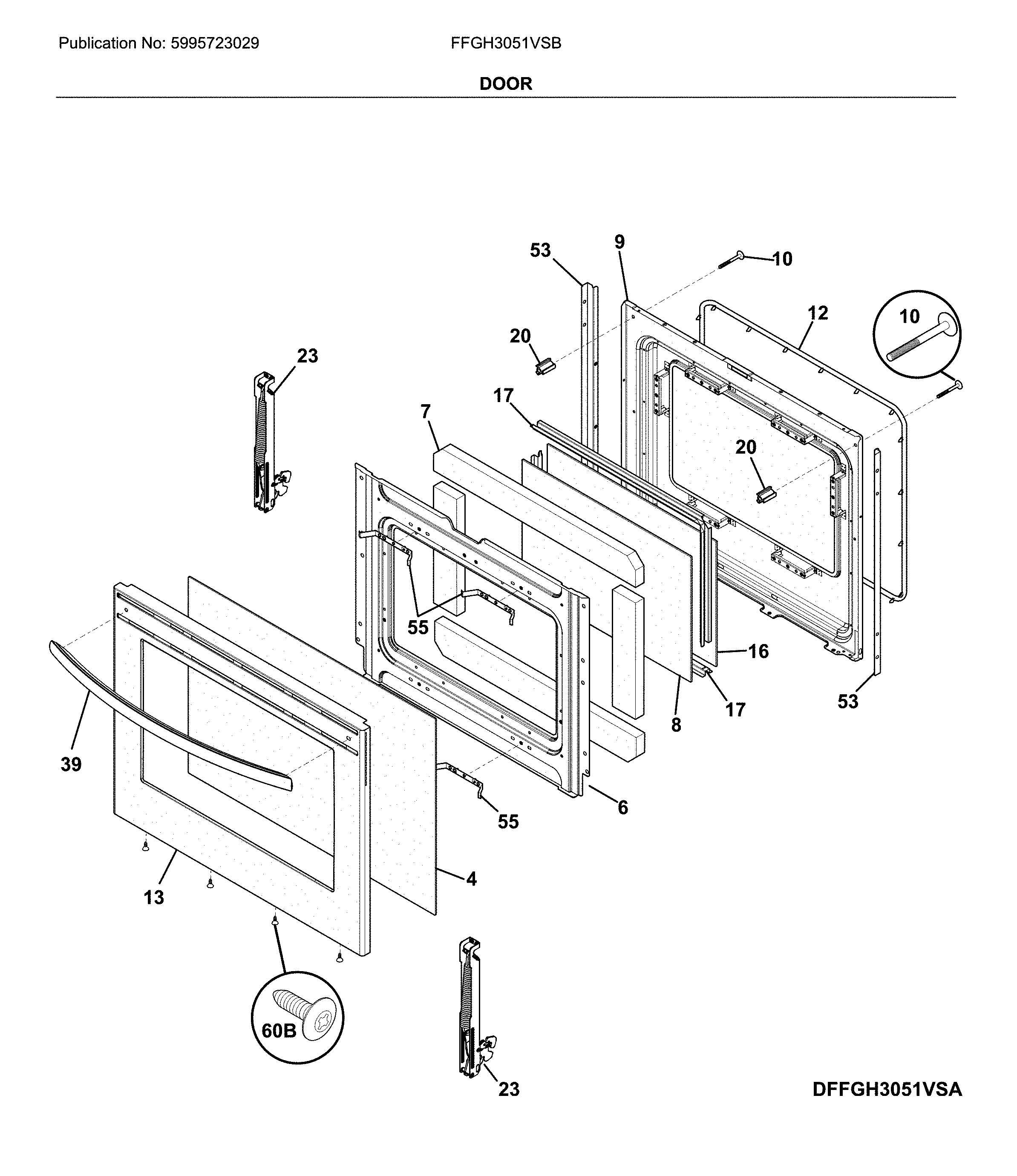 Frigidaire FFGH3051VSB door diagram