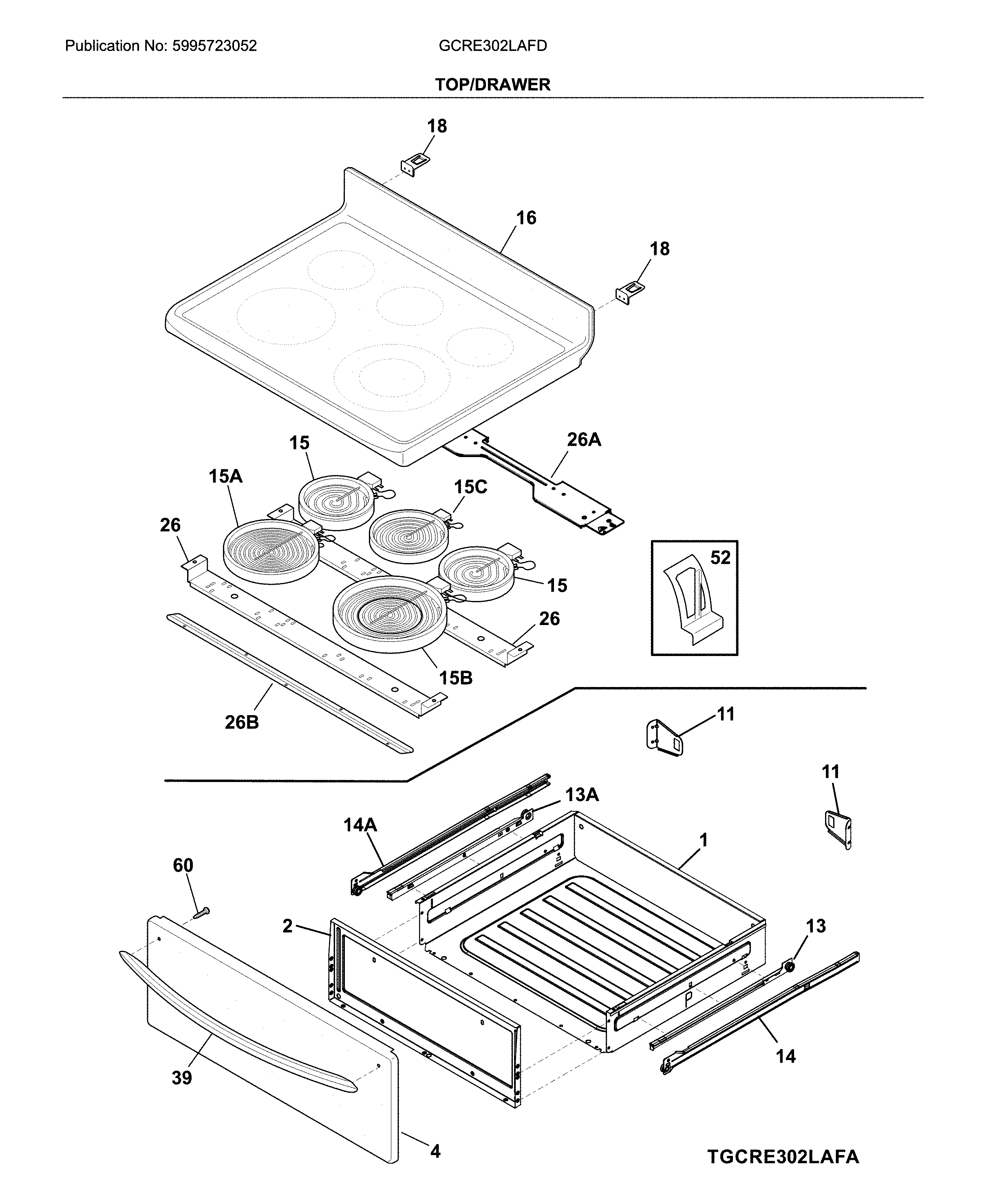 Frigidaire GCRE302LAFD top/drawer diagram