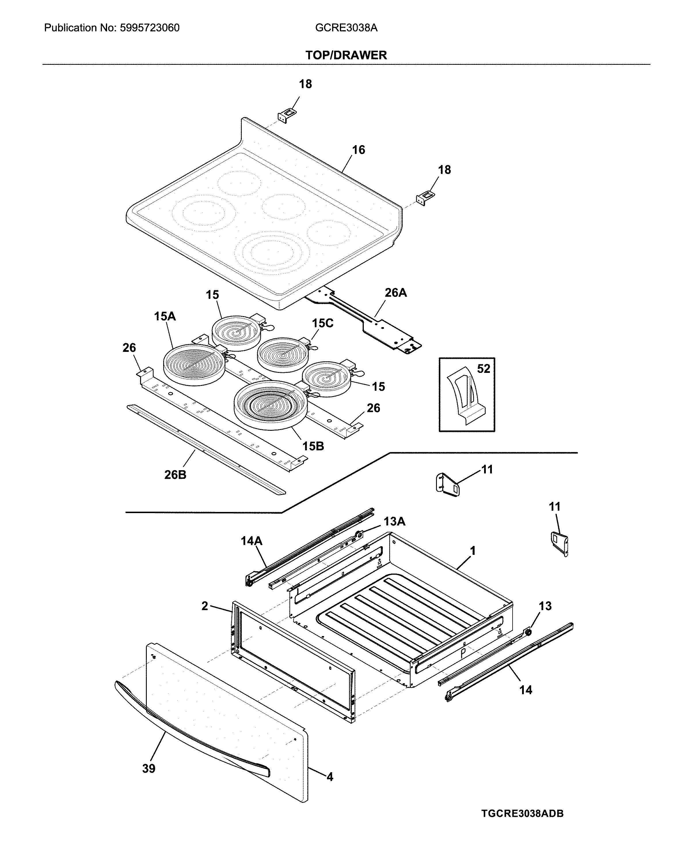 Frigidaire GCRE3038ADC top/drawer diagram