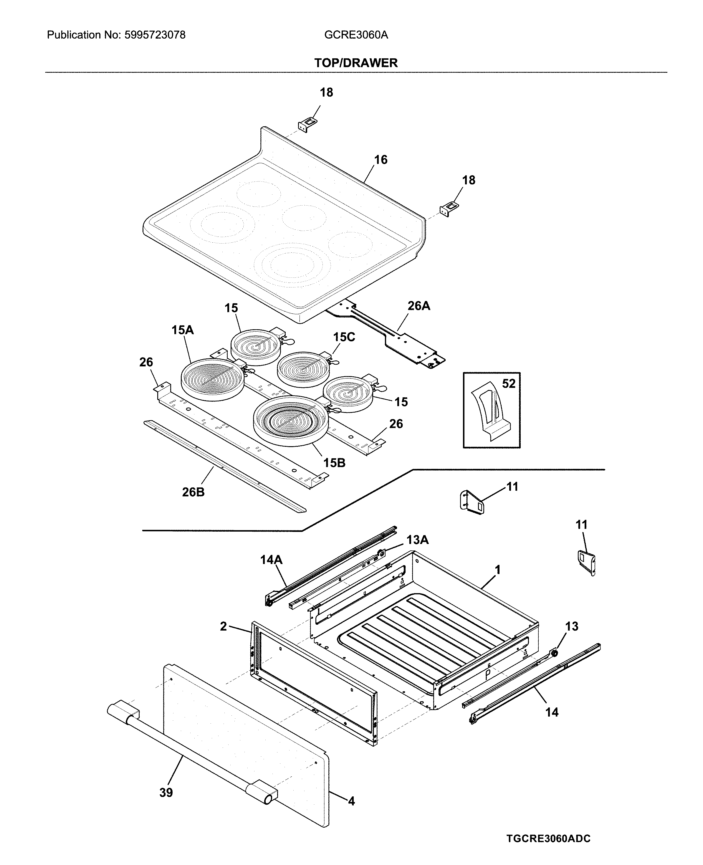 Frigidaire GCRE3060ADD top/drawer diagram