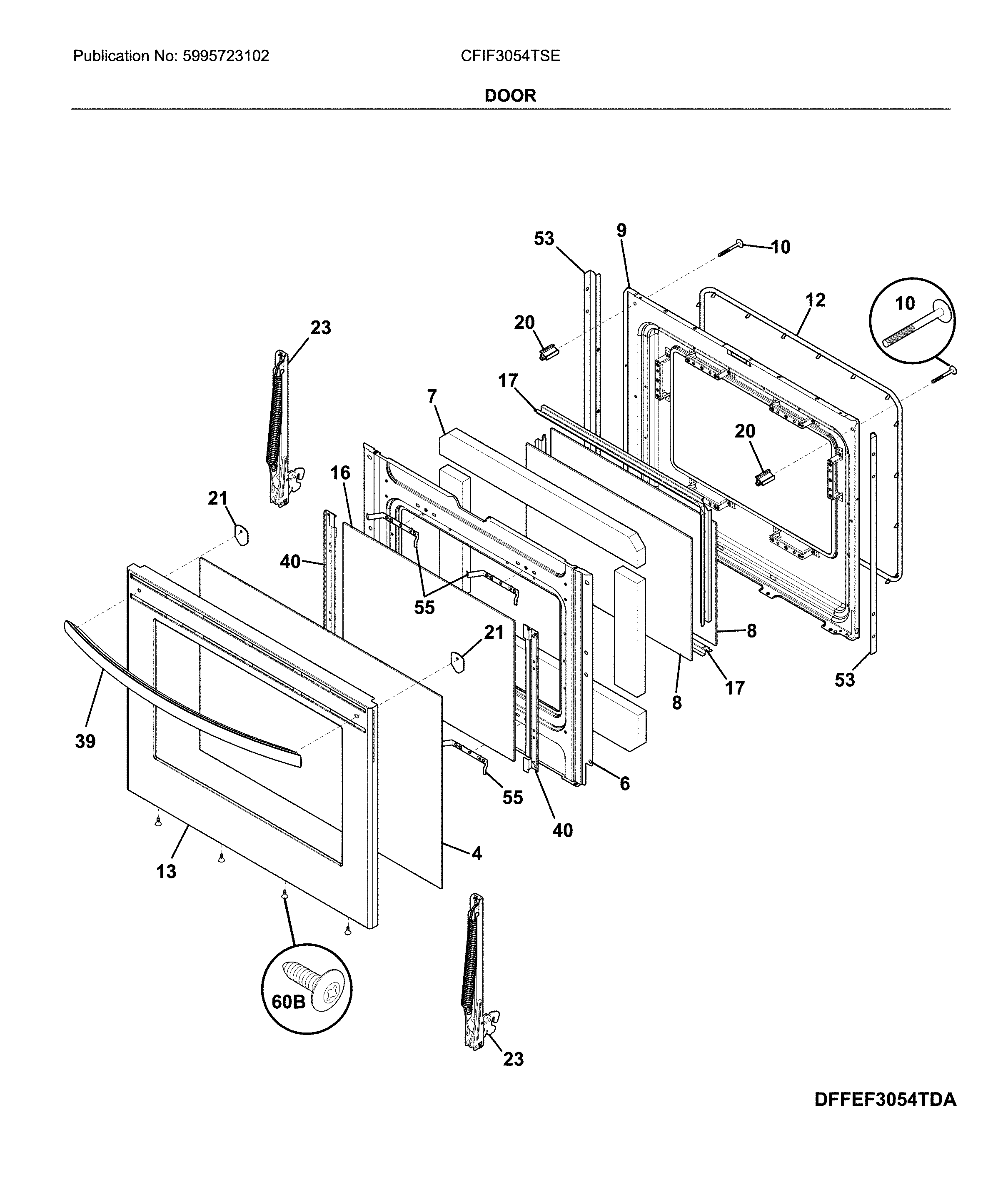 Frigidaire CFIF3054TSE door diagram