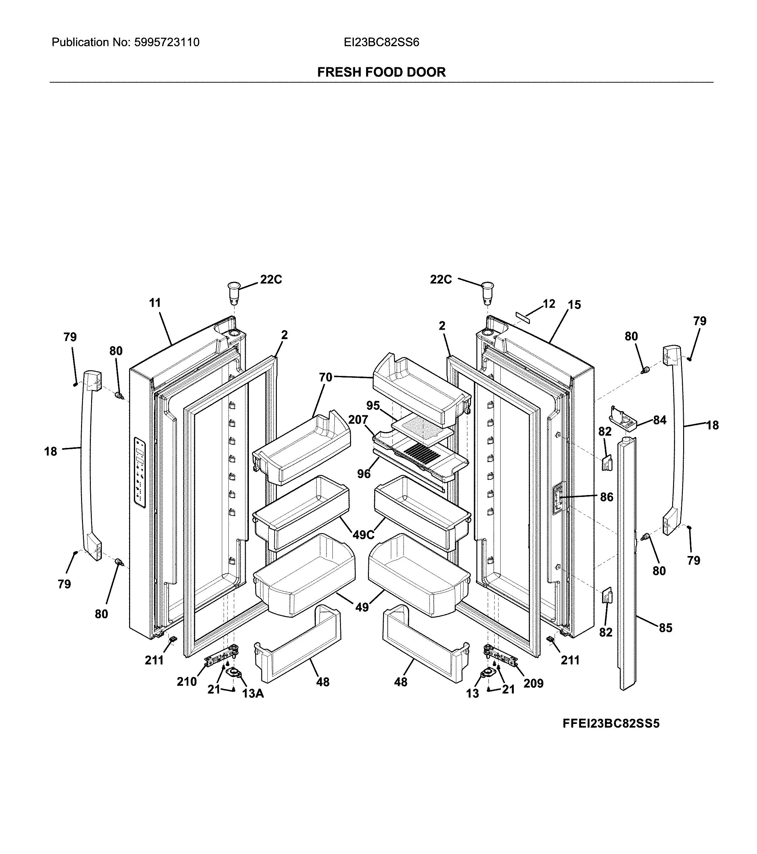 Electrolux EI23BC82SS6 fresh food doors diagram
