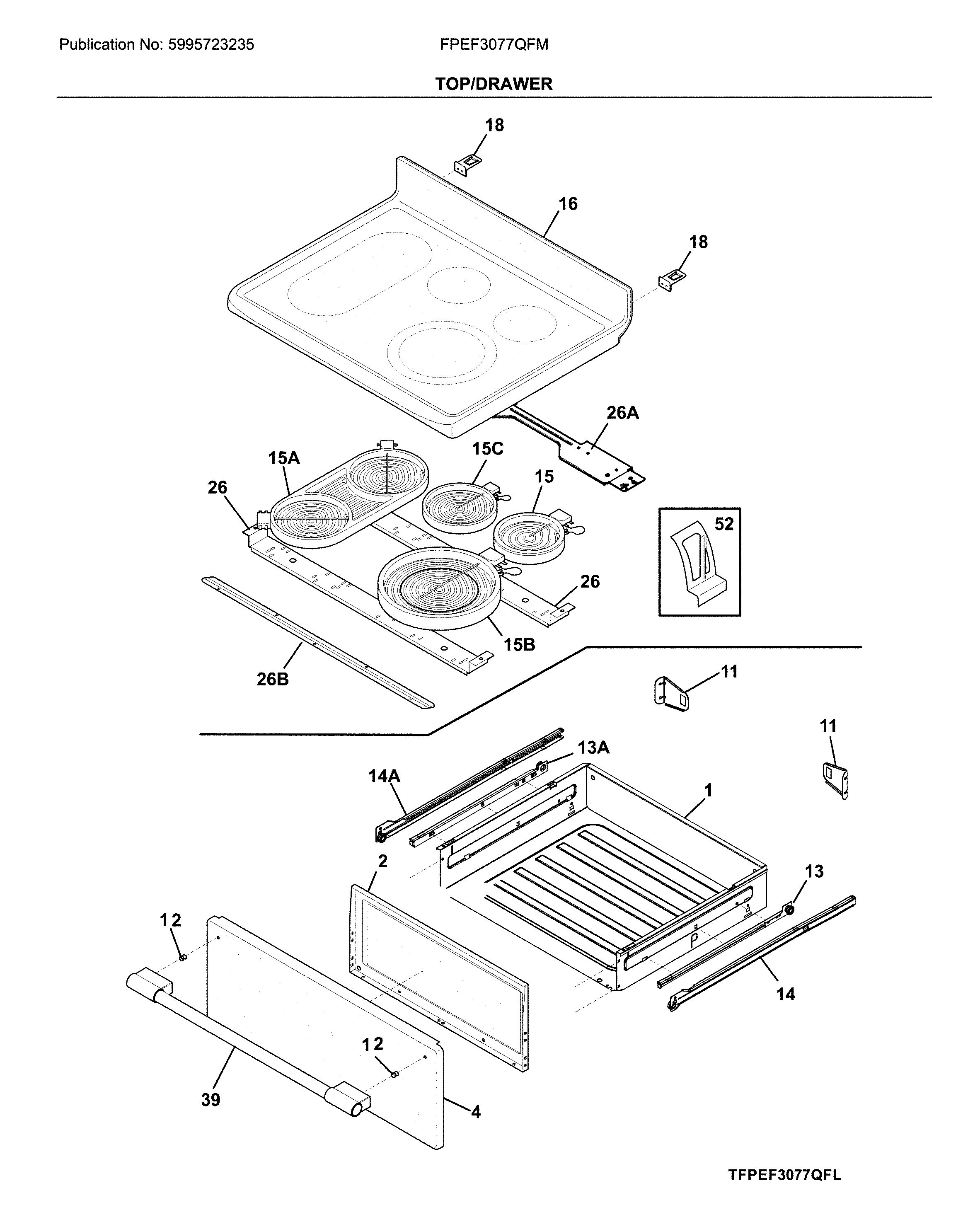 Frigidaire FPEF3077QFM top/drawer diagram