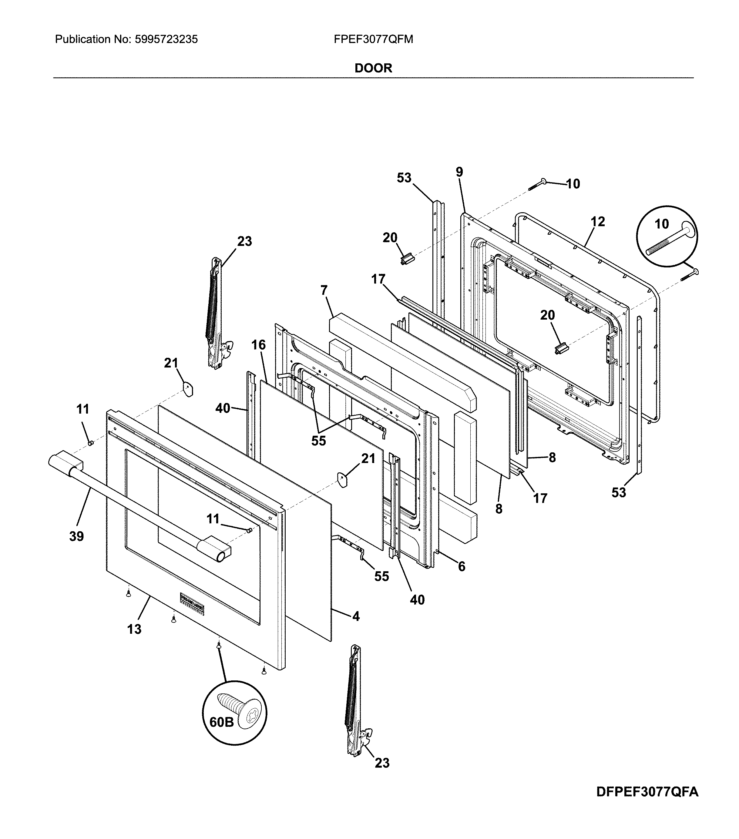 Frigidaire FPEF3077QFM door diagram