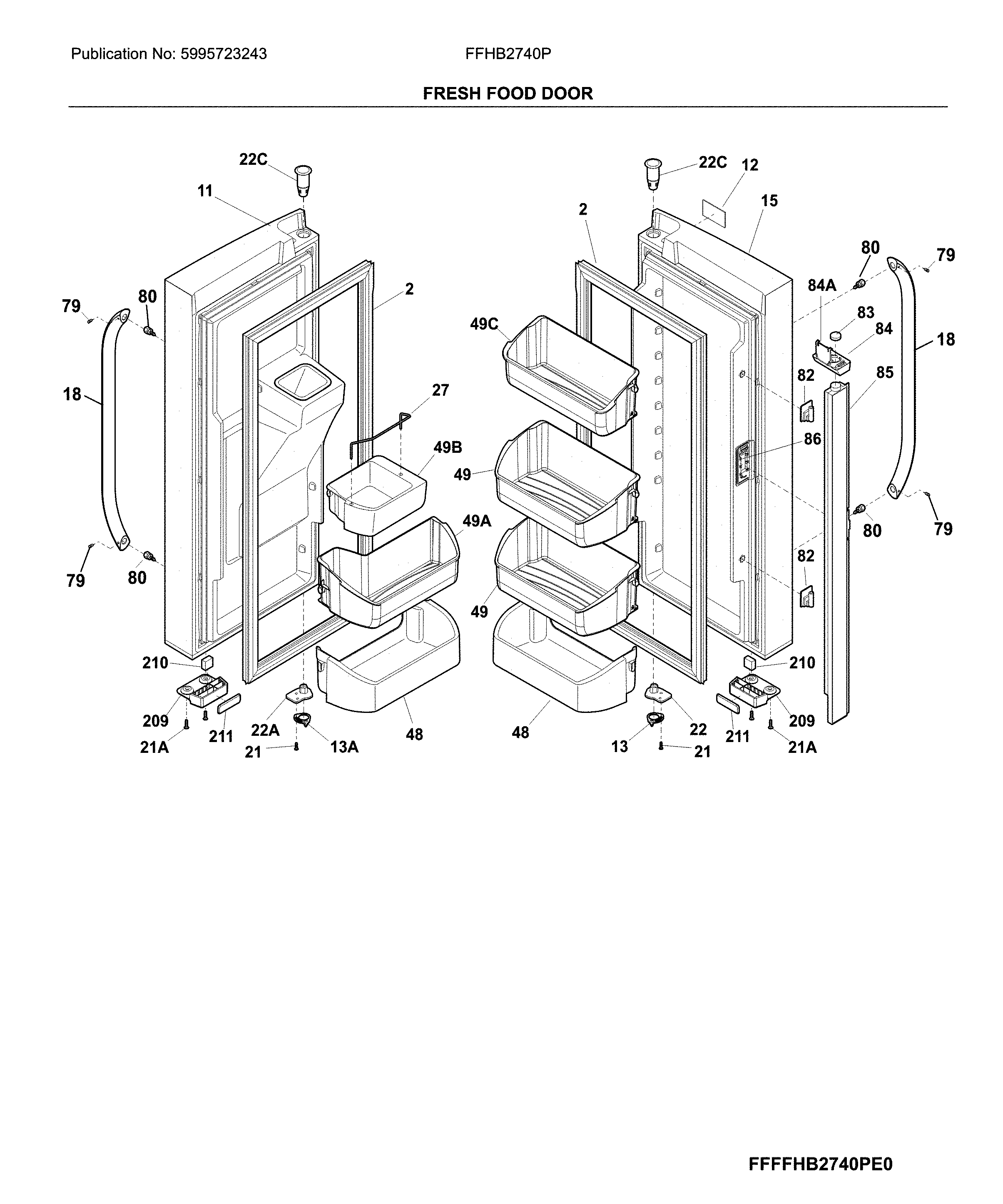 Frigidaire FFHB2740PS6A fresh food door diagram