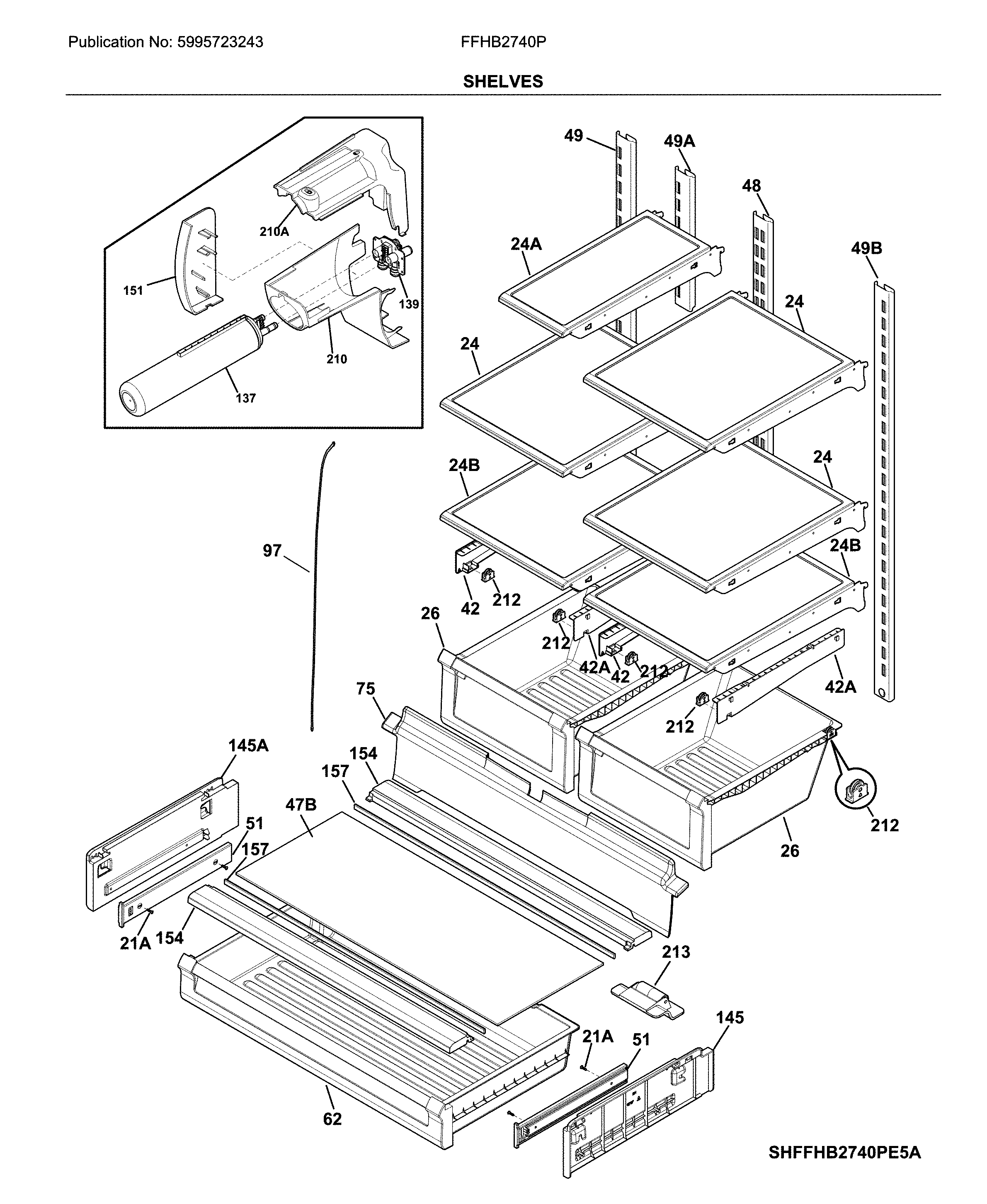 Frigidaire FFHB2740PS6A shelves diagram