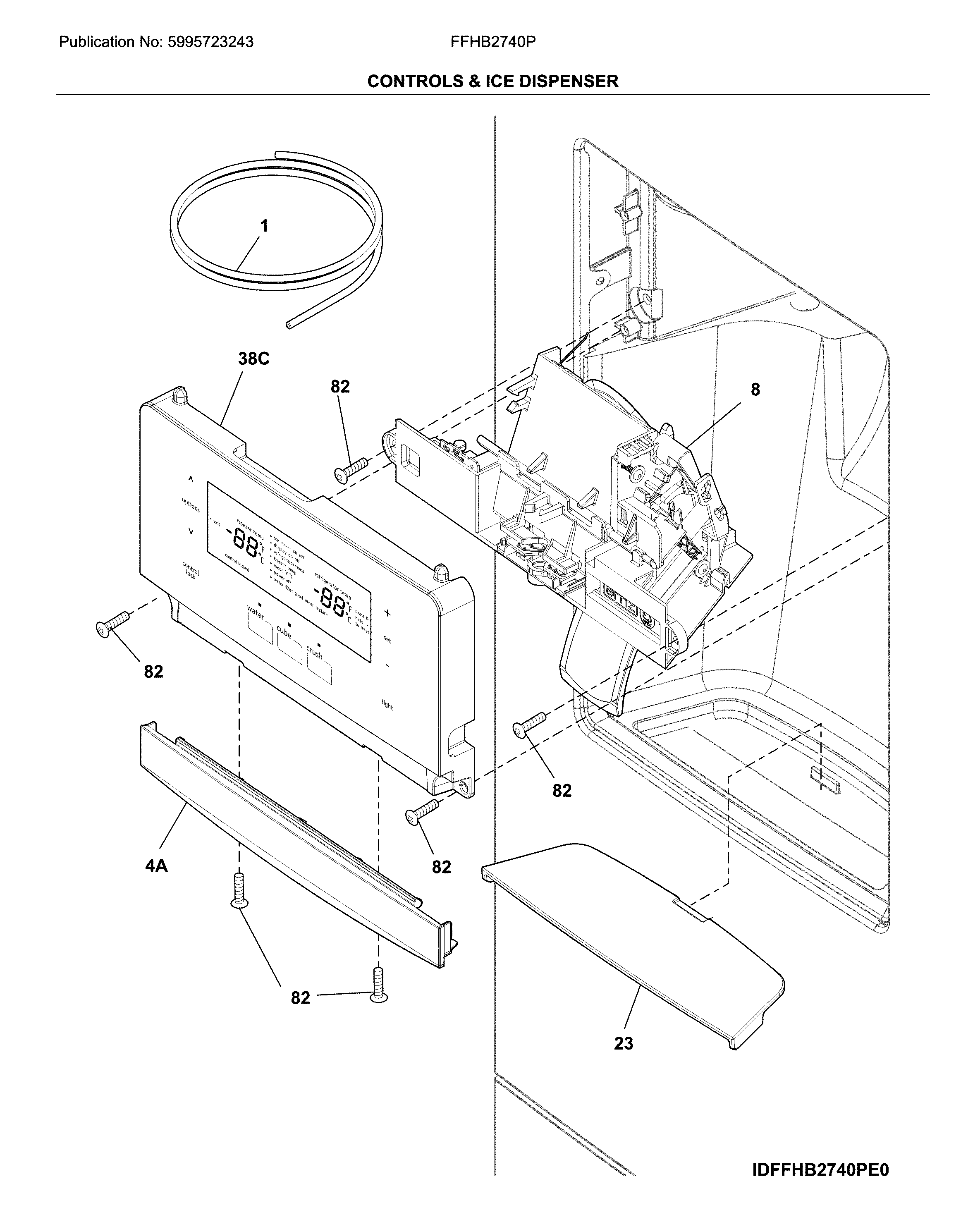 Frigidaire FFHB2740PS6A controls & ice dispenser diagram