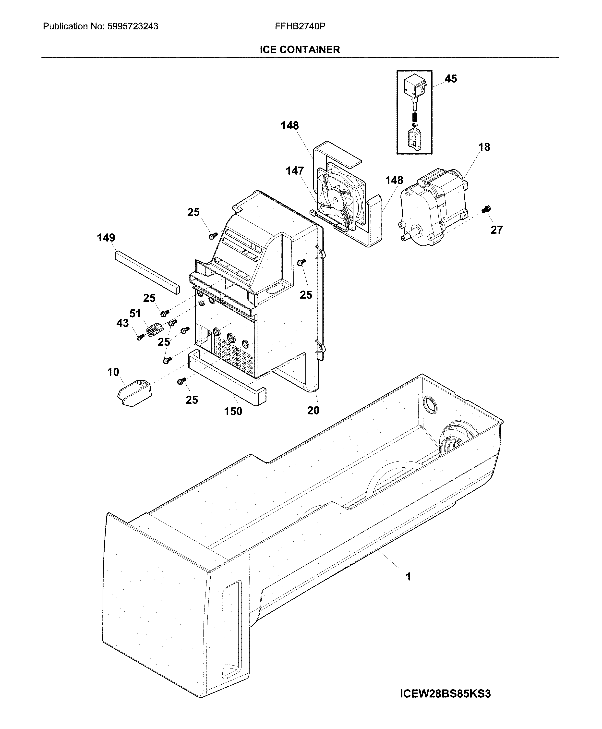 Frigidaire FFHB2740PS6A ice container diagram