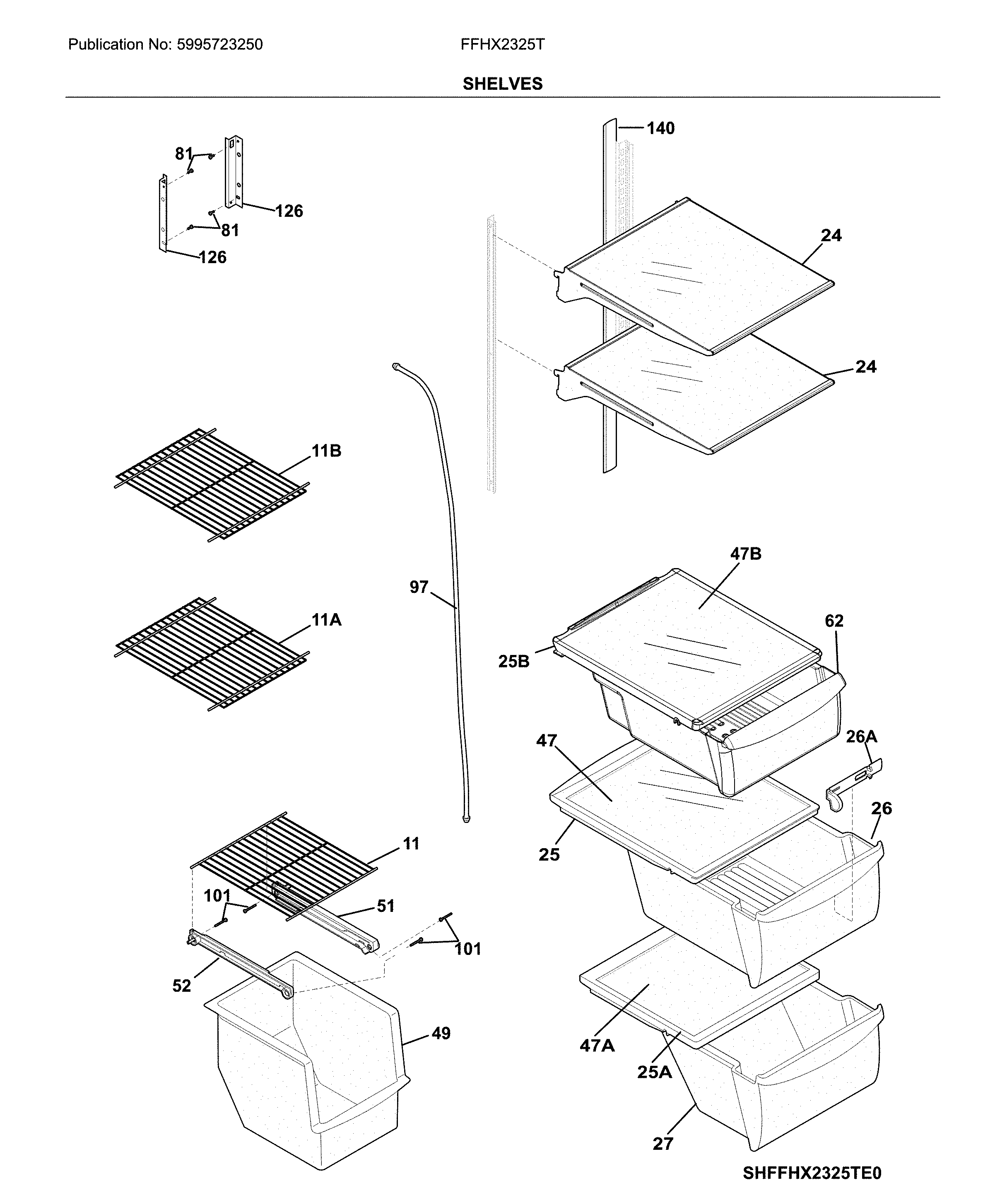 Frigidaire FFHX2325TS3 shelves diagram