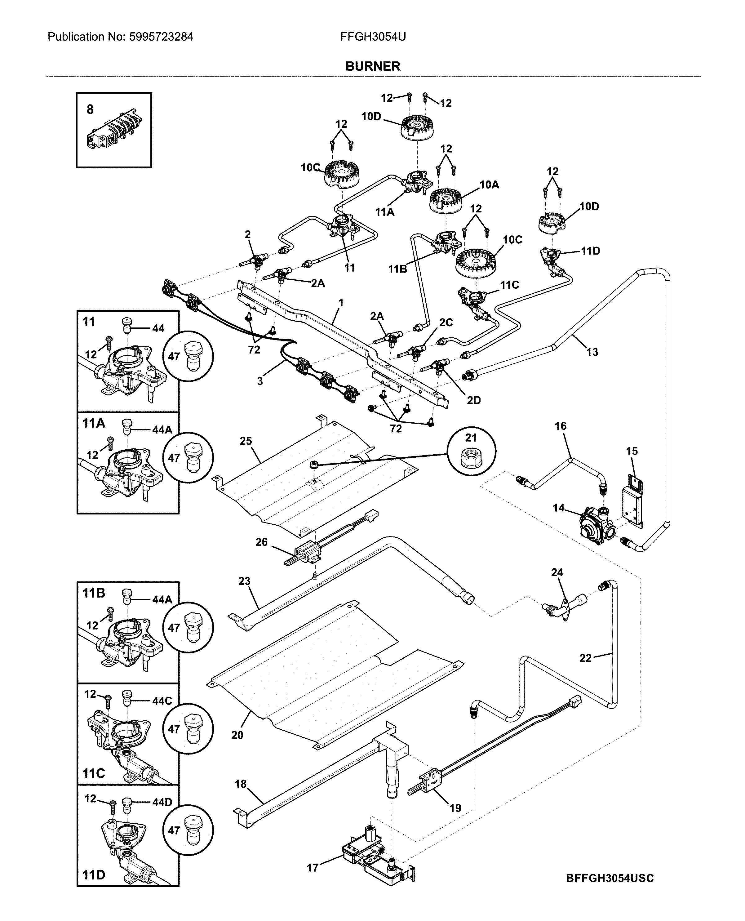 Frigidaire FFGH3054UWB burner diagram