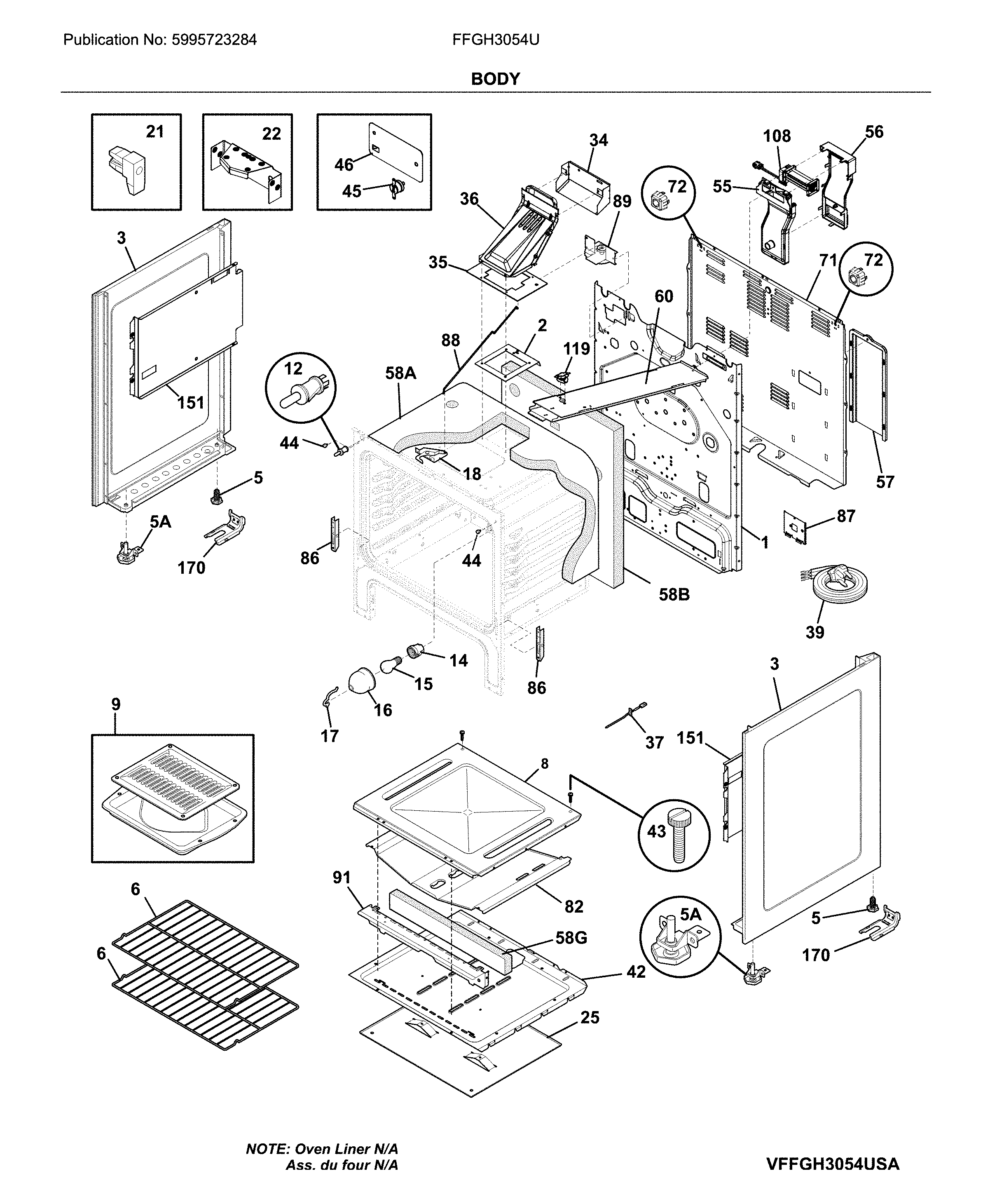 Frigidaire FFGH3054UWB body diagram