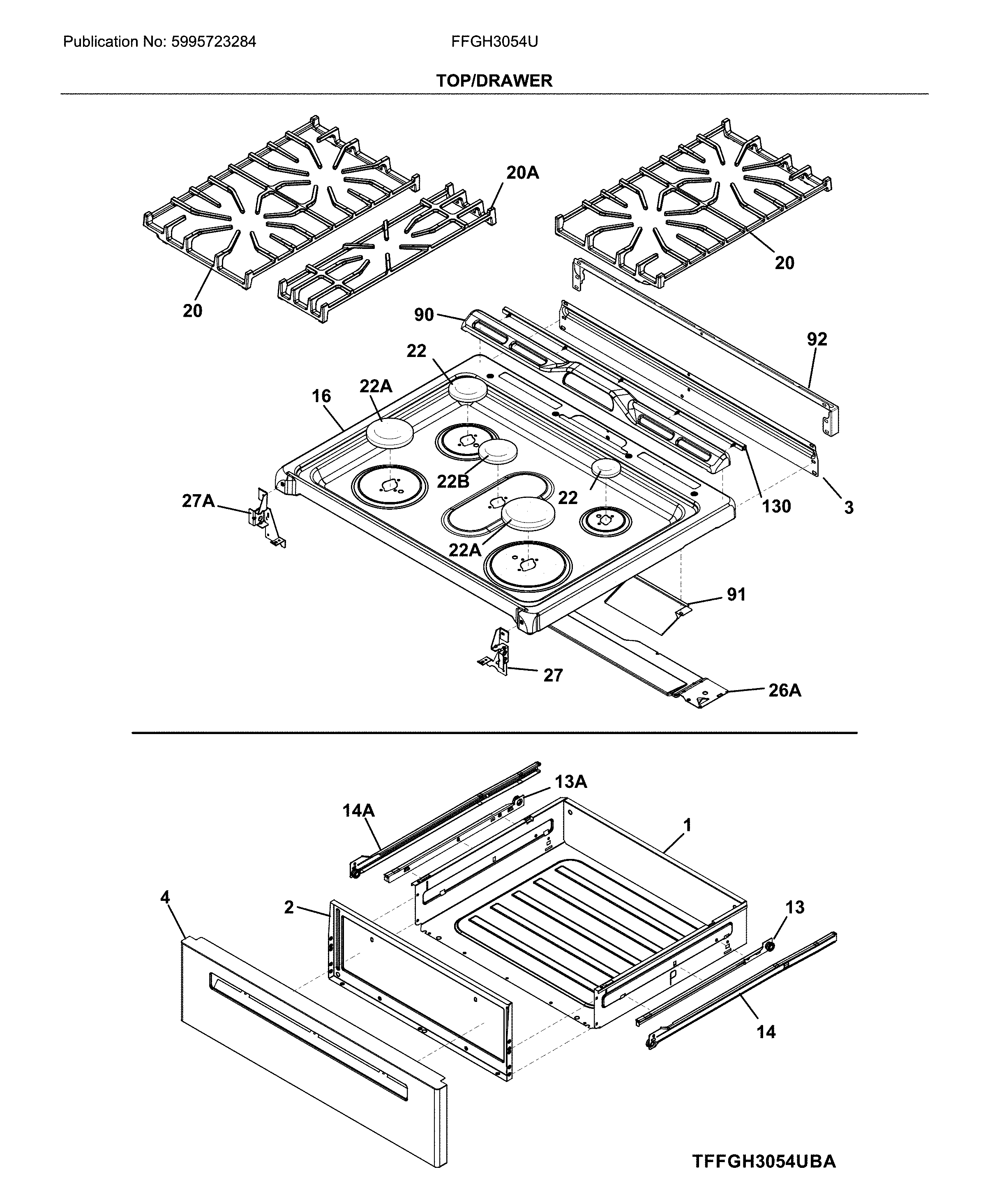 Frigidaire FFGH3054UWB top/drawer diagram