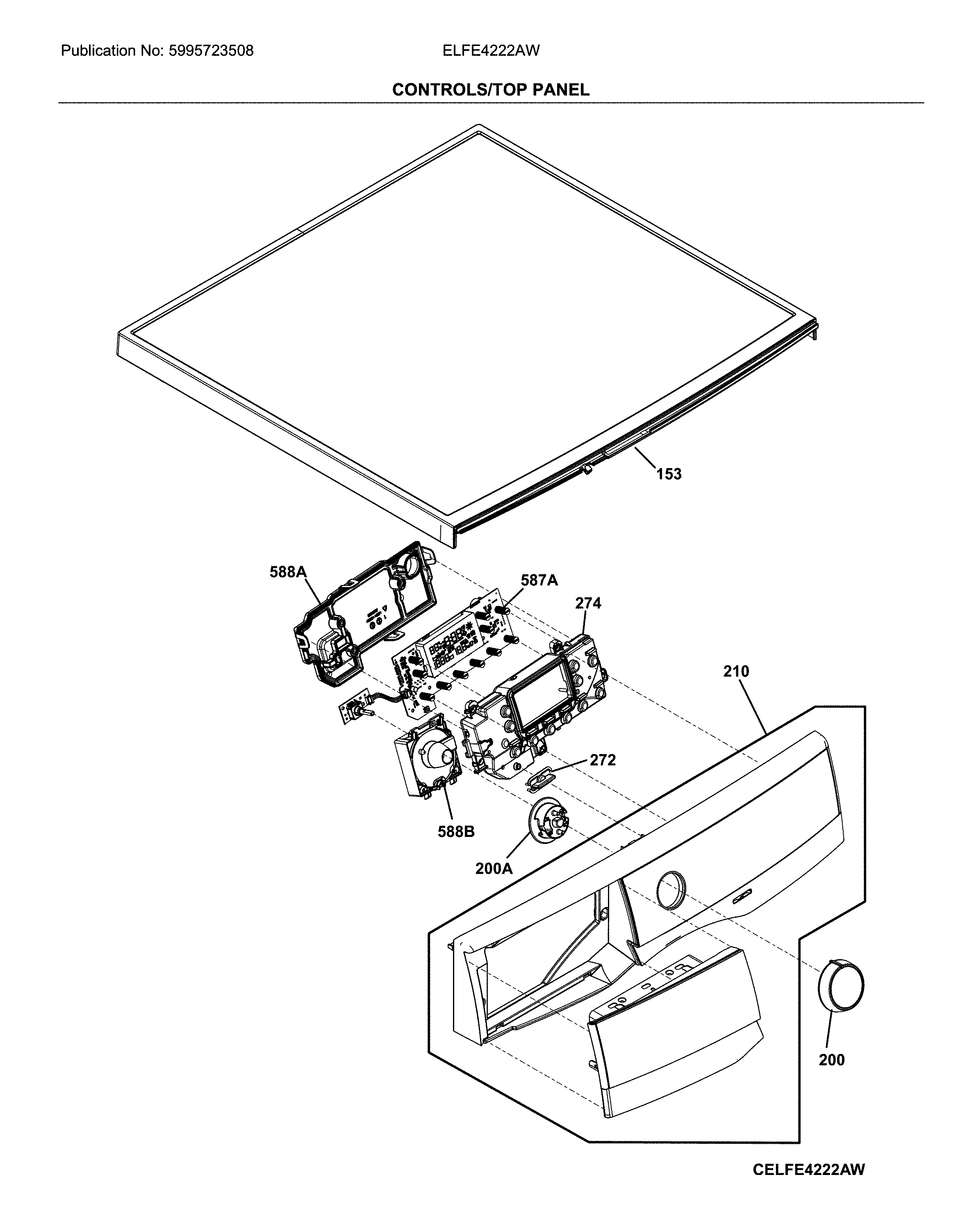 Electrolux ELFE4222AW controls/top panel diagram