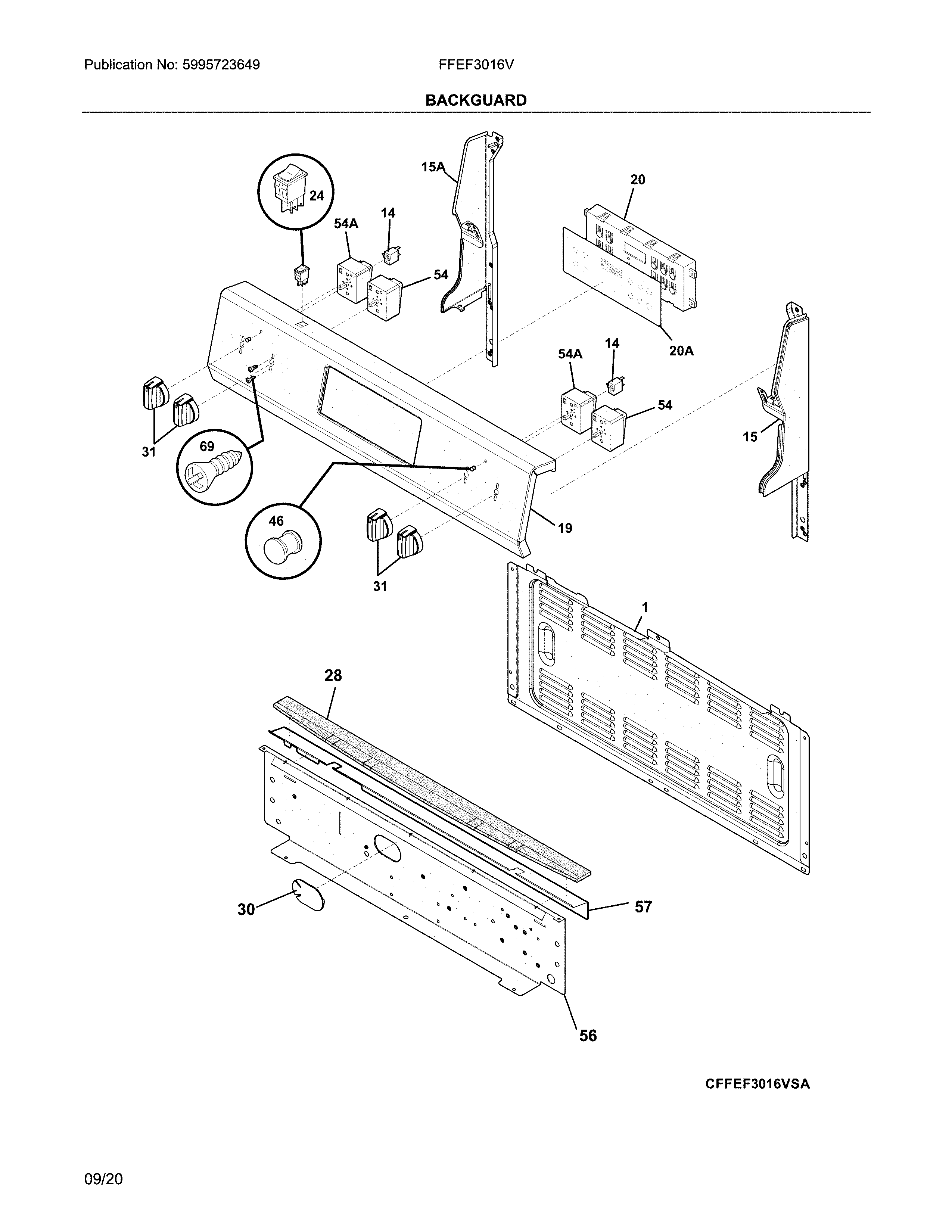 Frigidaire FFEF3016VWC backguard diagram