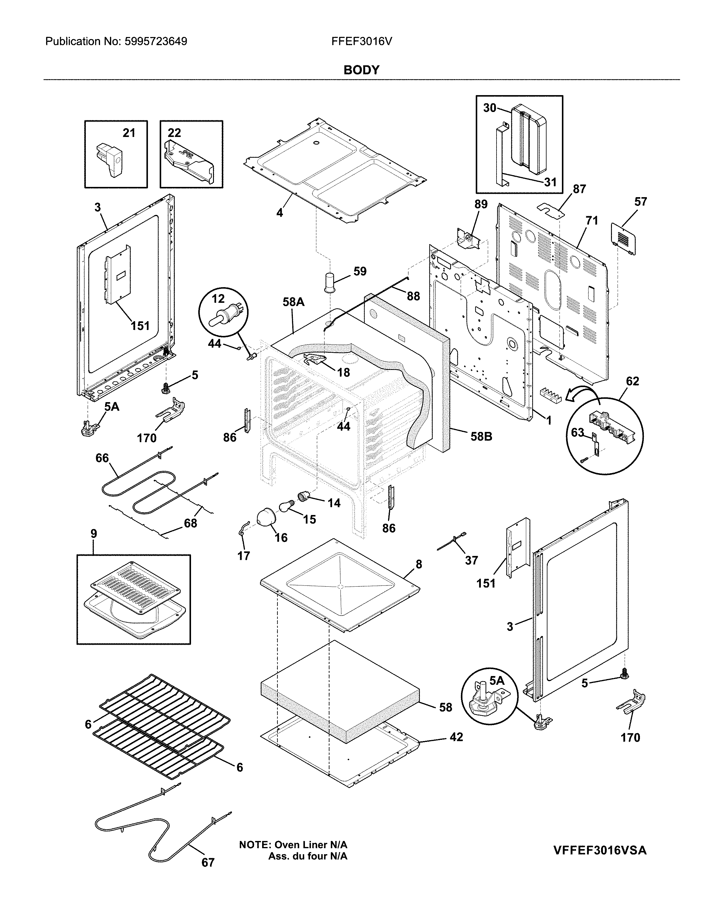 Frigidaire FFEF3016VWC body diagram