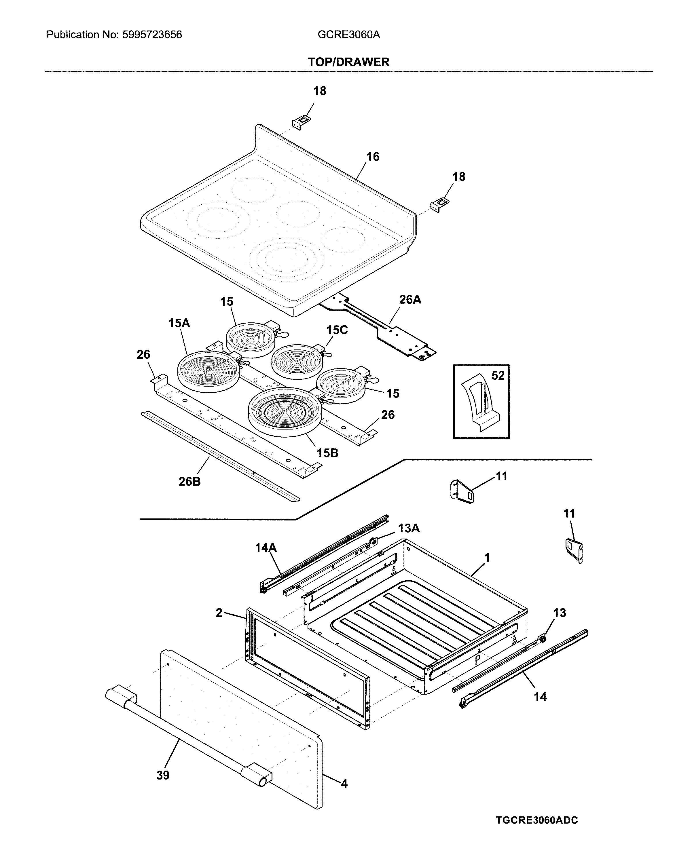Frigidaire GCRE3060AFE top/drawer diagram