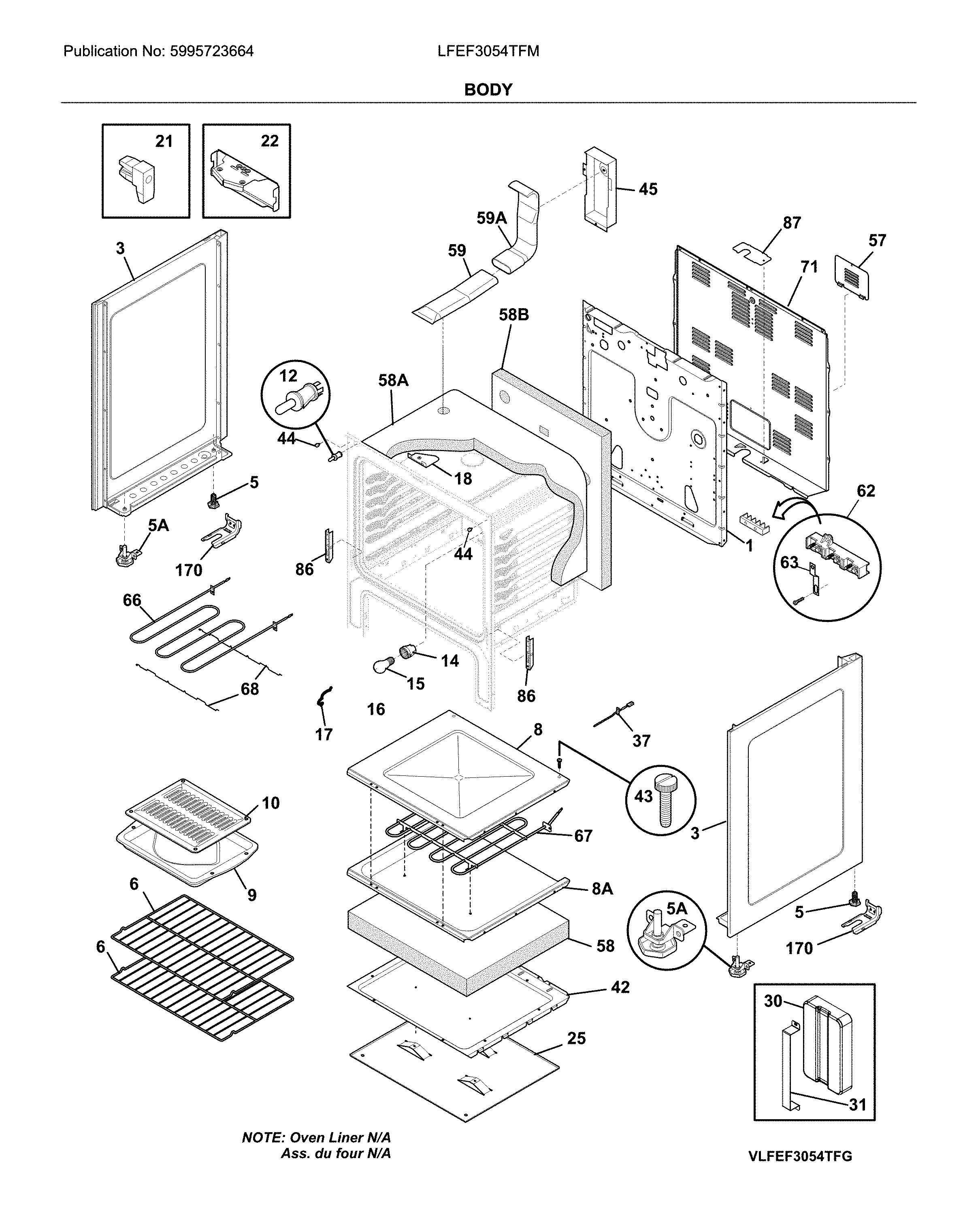 Frigidaire LFEF3054TFM body diagram