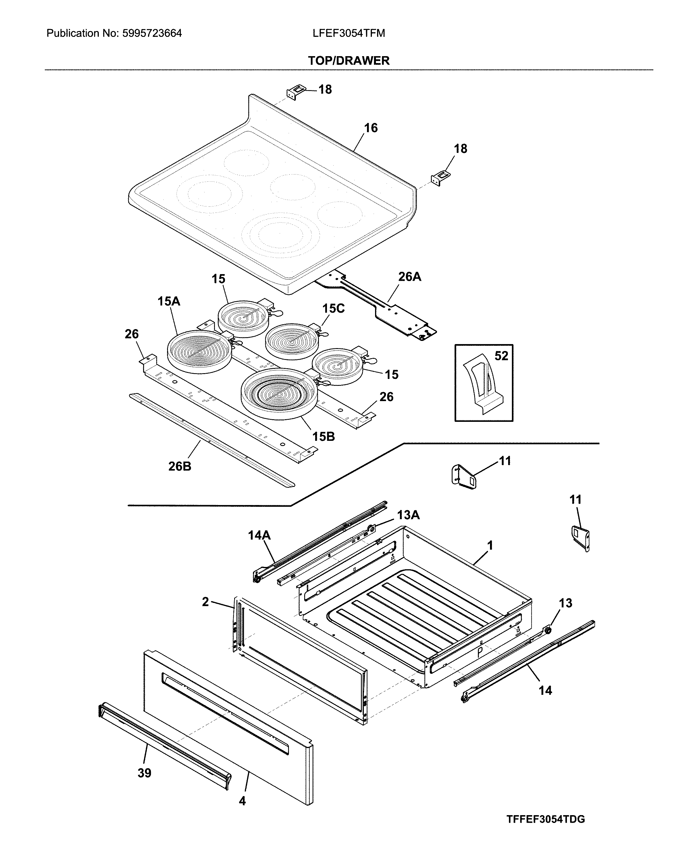 Frigidaire LFEF3054TFM top/drawer diagram