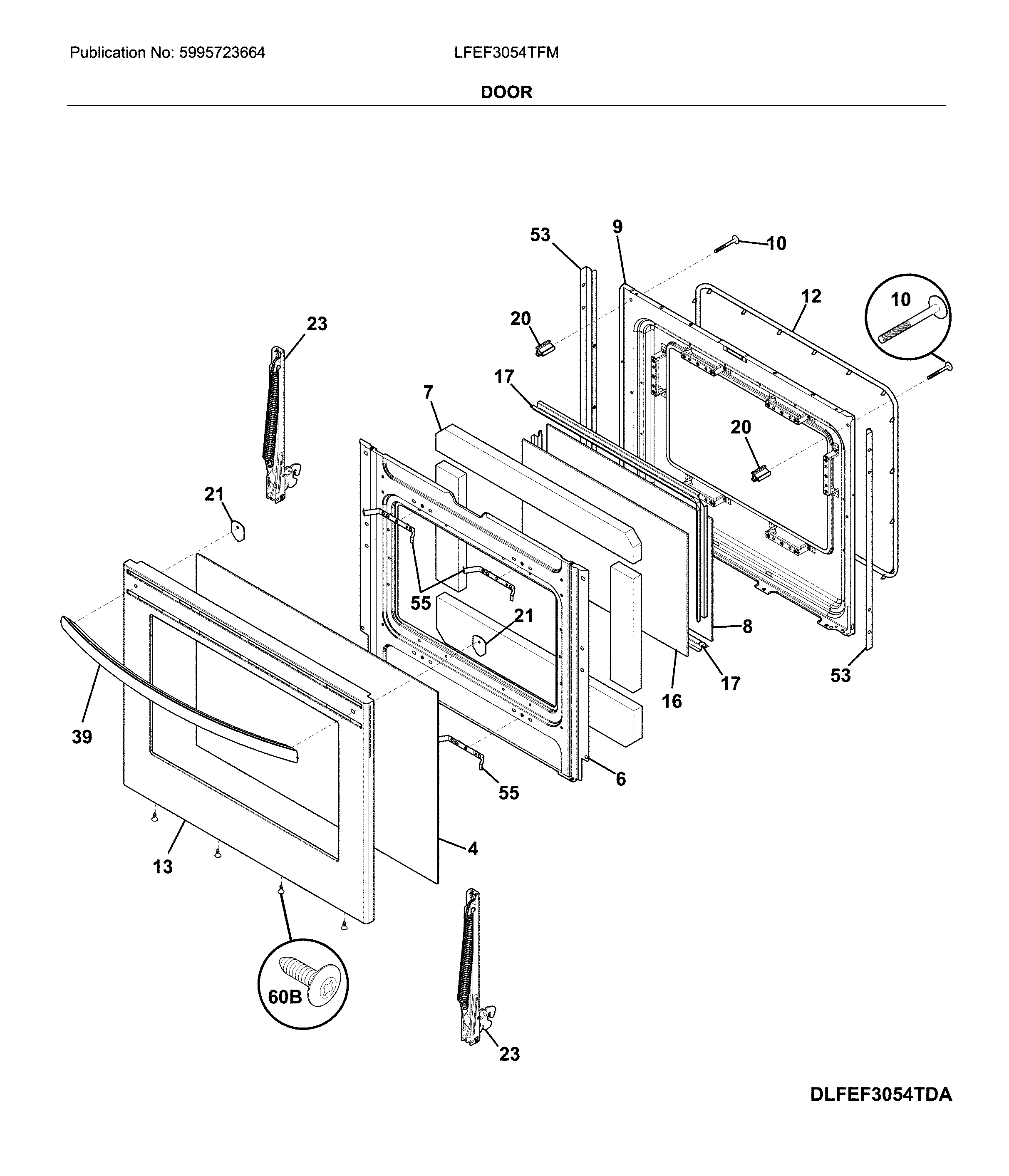 Frigidaire LFEF3054TFM door diagram