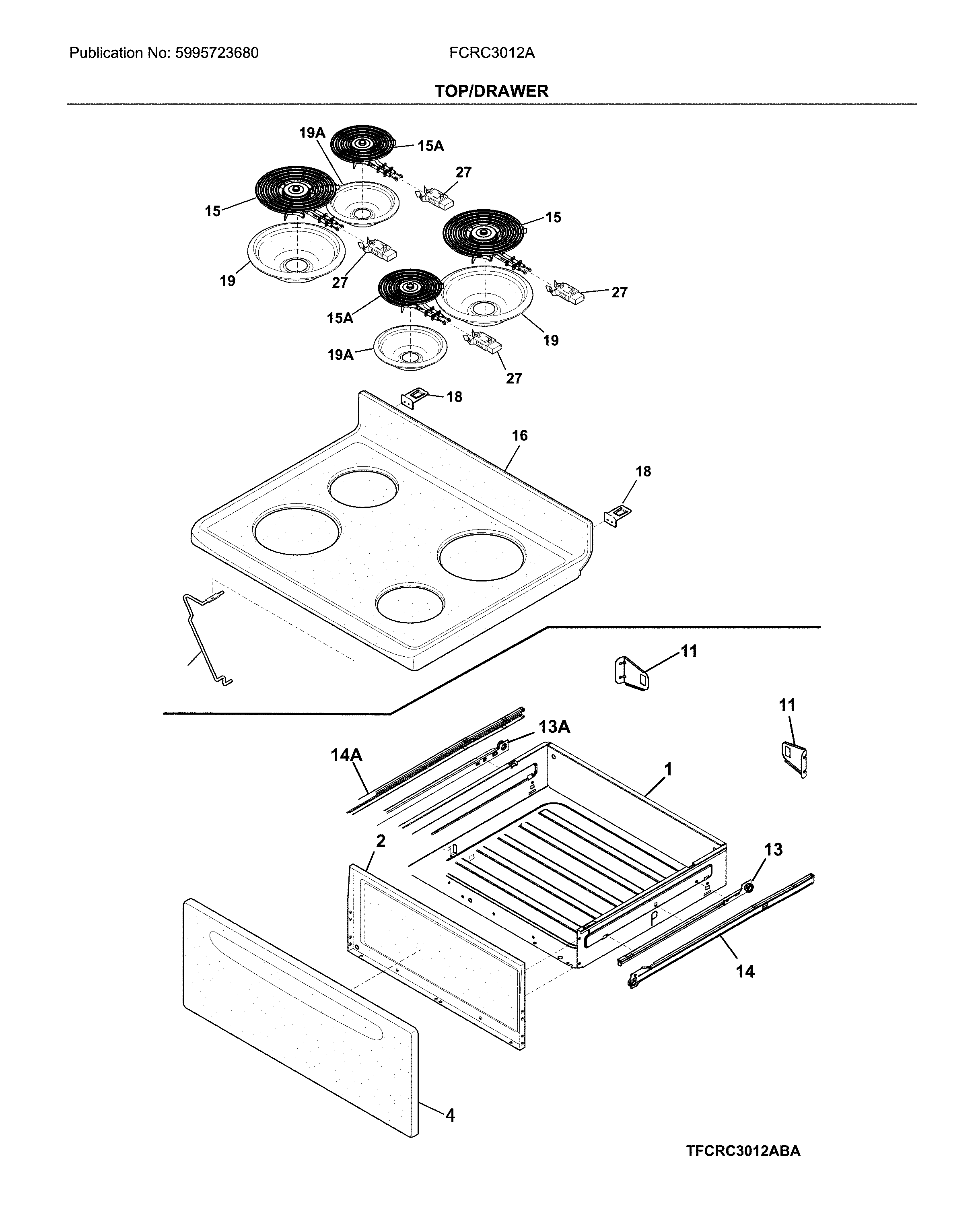 Frigidaire FCRC3012ABC top/drawer diagram