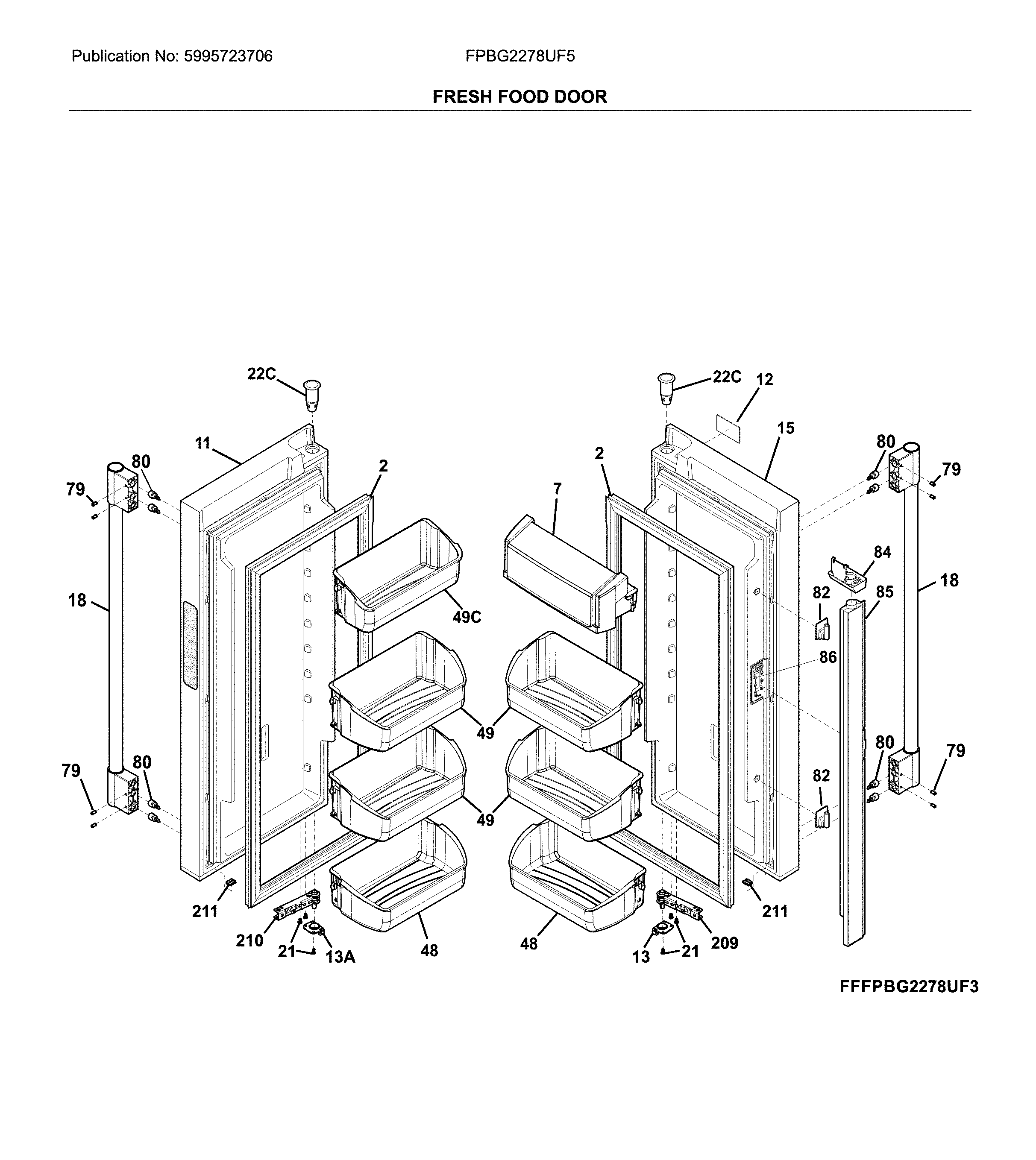 Frigidaire FPBG2278UF5 fresh food door diagram