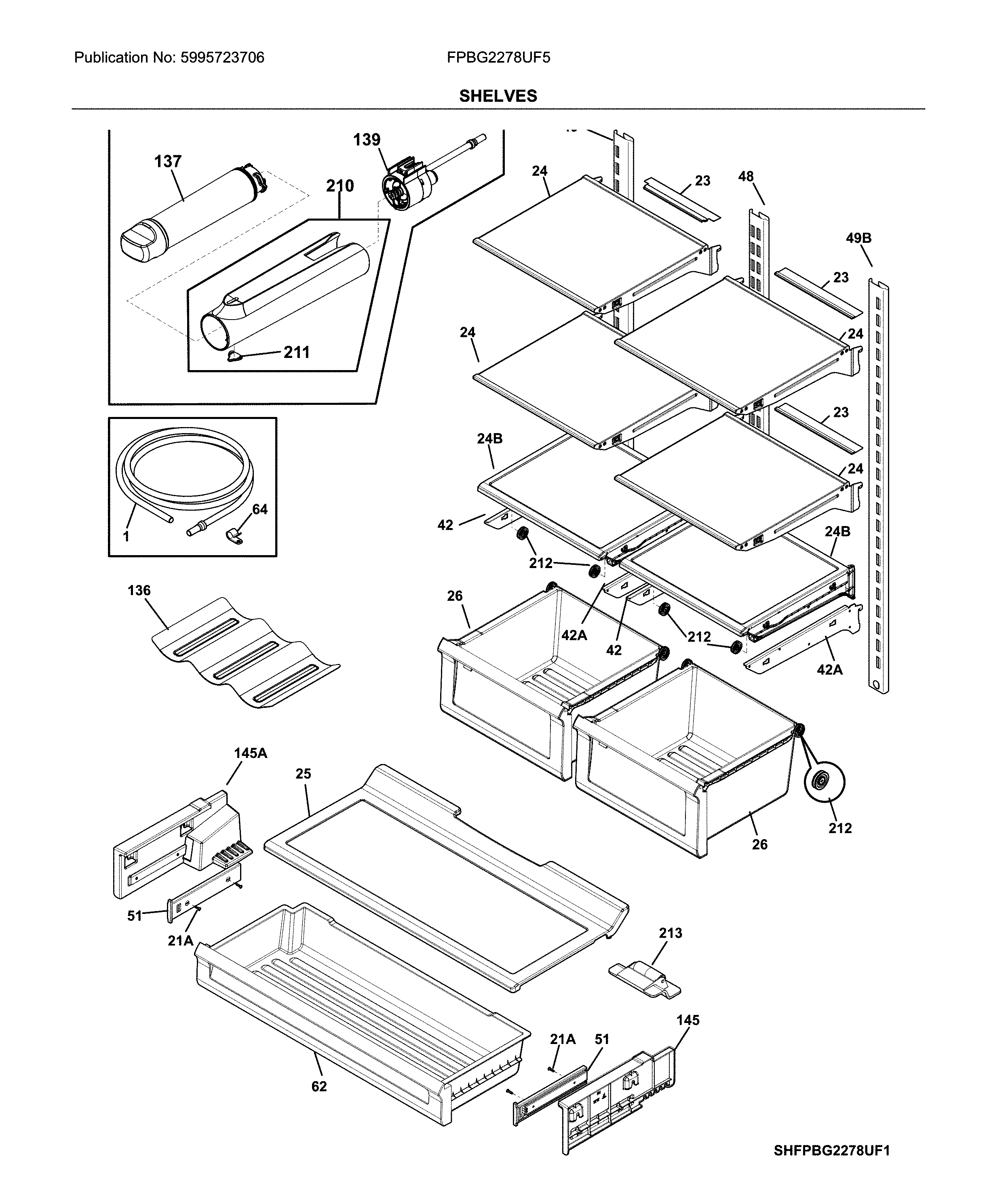 Frigidaire FPBG2278UF5 shelves diagram
