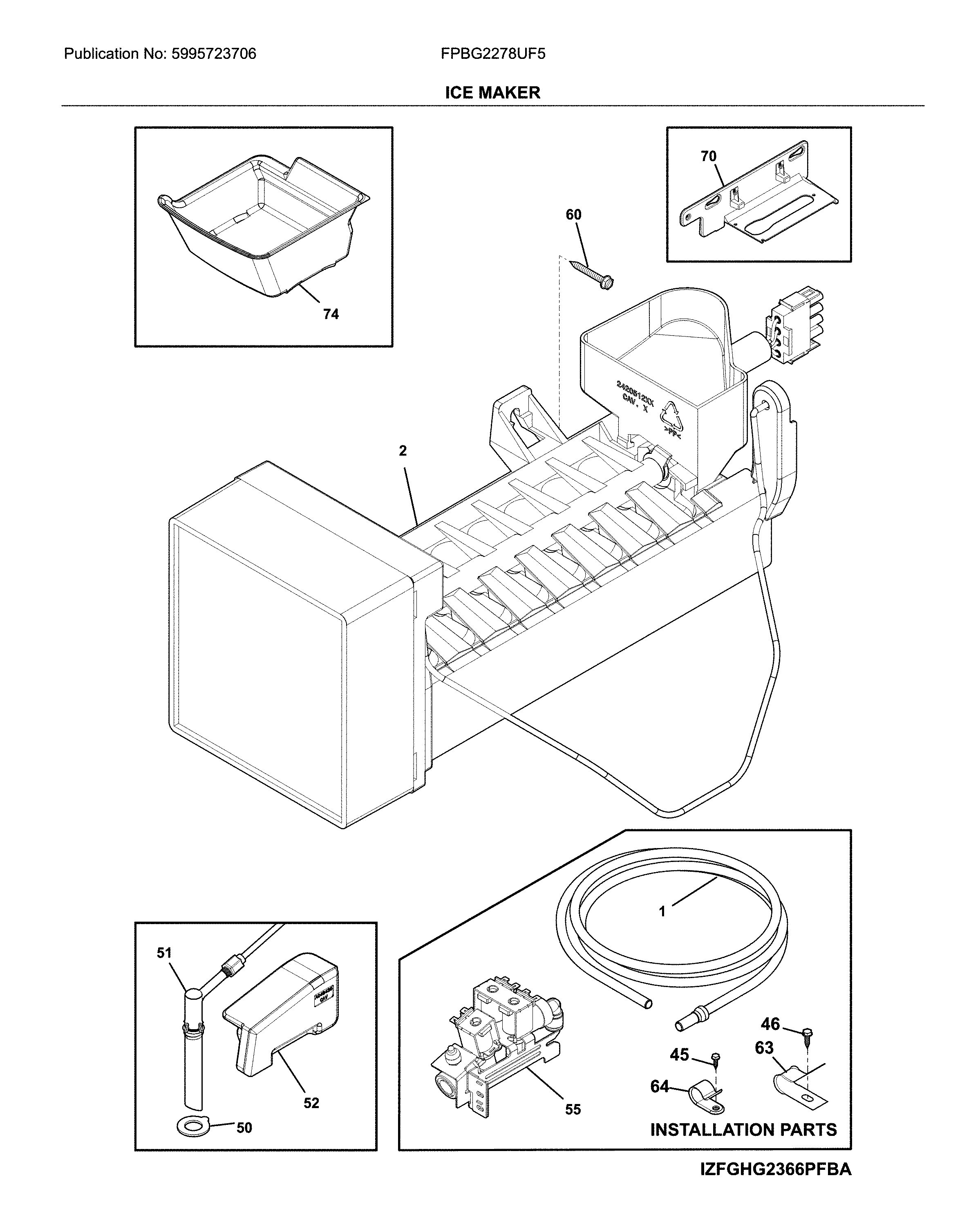 Frigidaire FPBG2278UF5 ice maker diagram