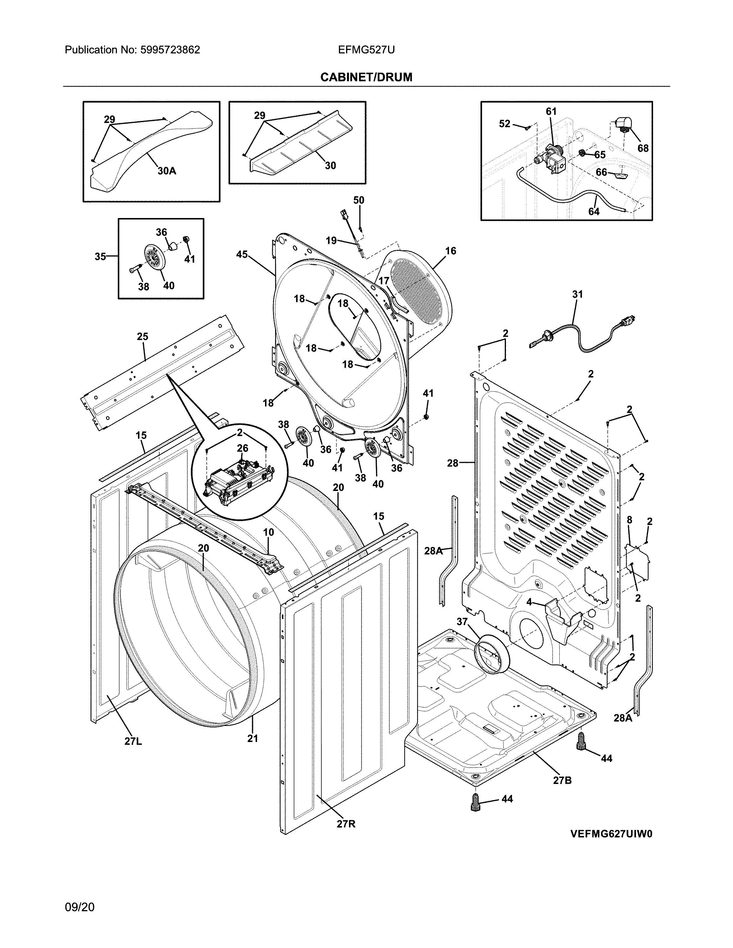 Electrolux EFMG527UIW0 cabinet/drum diagram