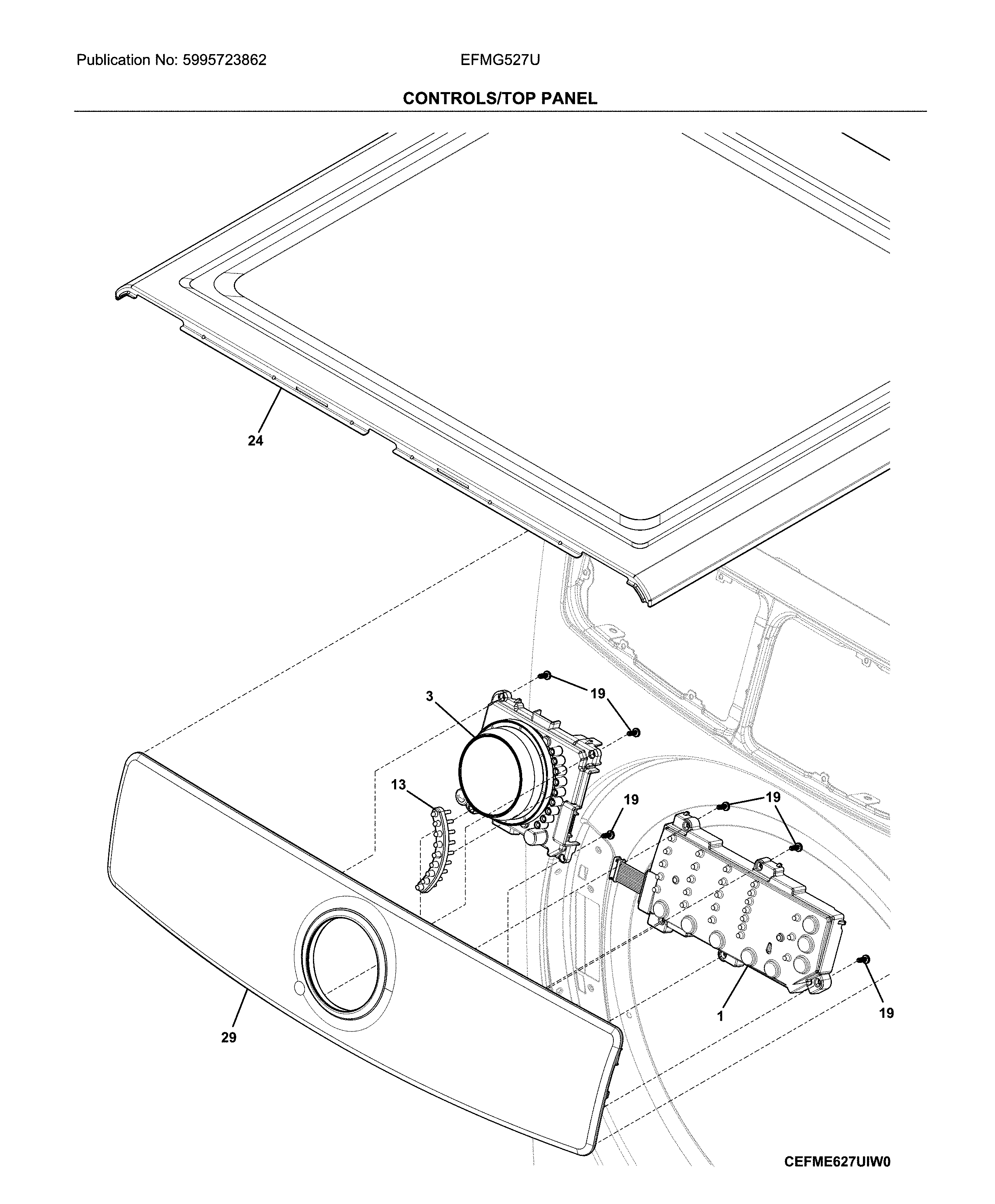 Electrolux EFMG527UIW0 controls/top panel diagram