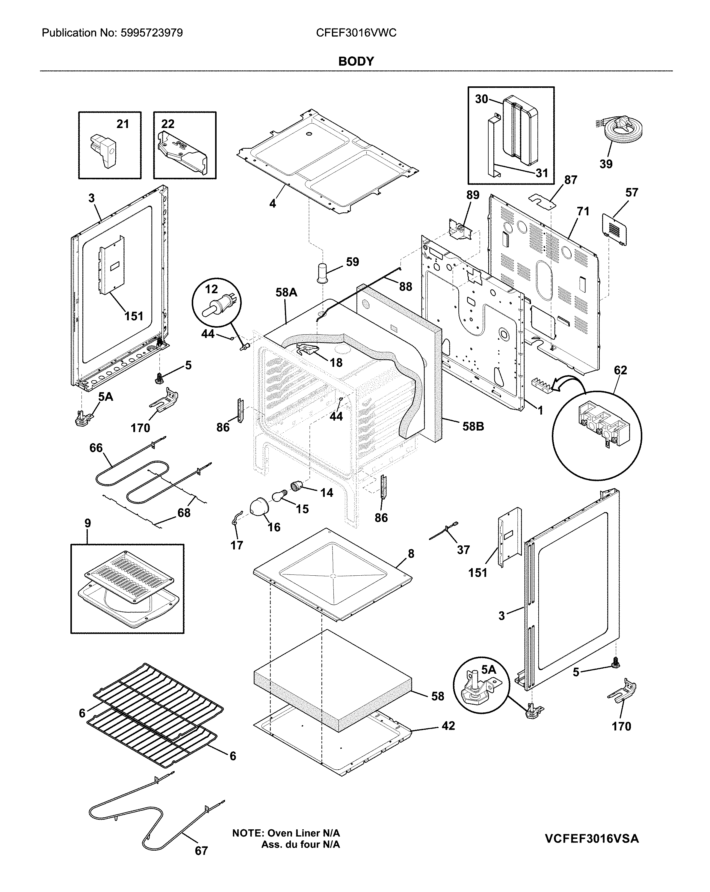 Frigidaire CFEF3016VWC body diagram