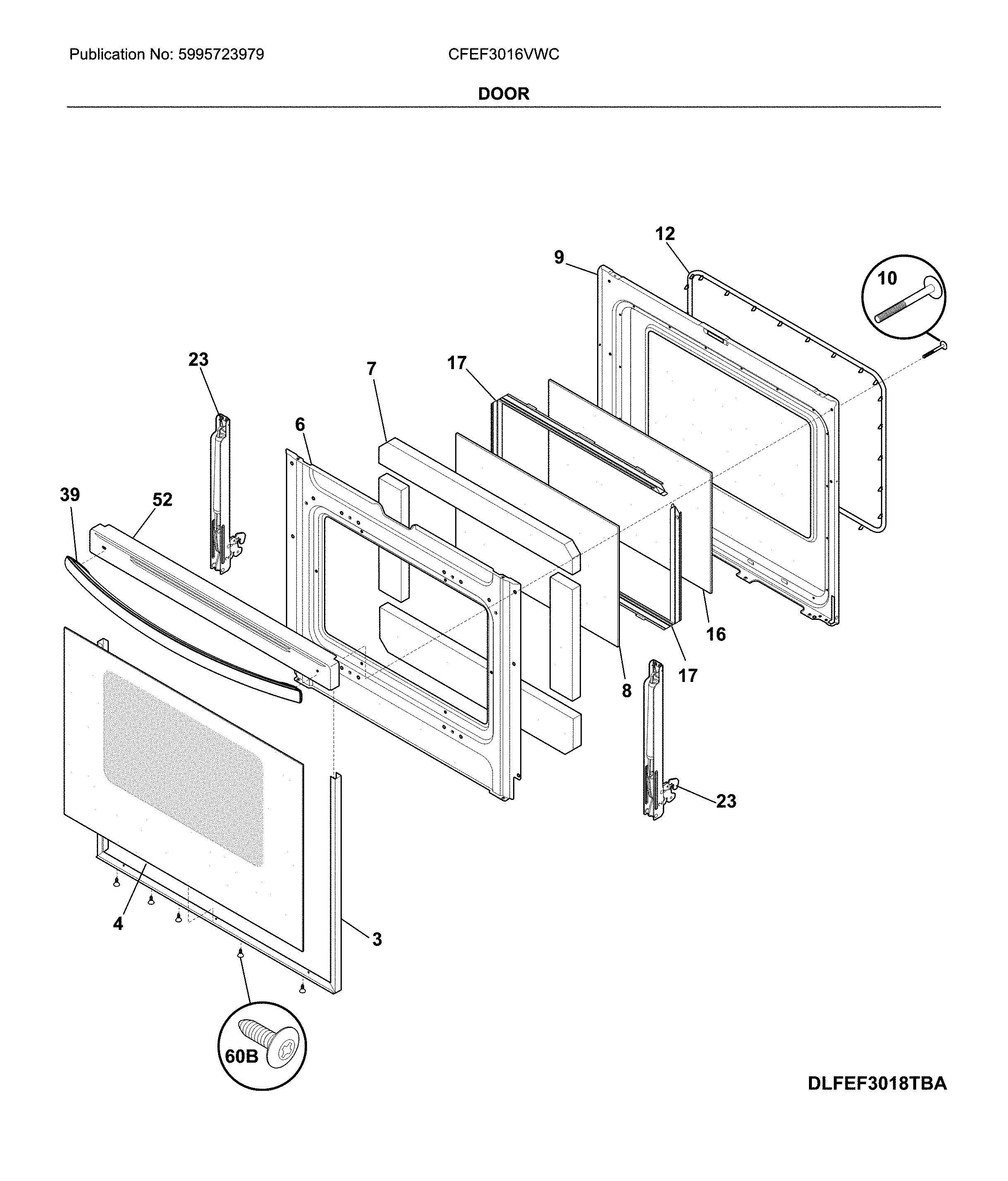 Frigidaire CFEF3016VWC door diagram